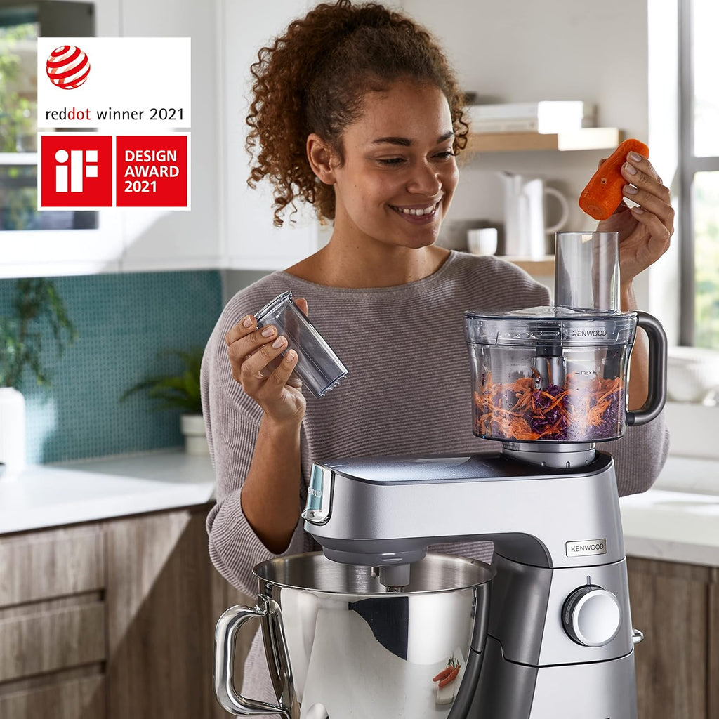 Kenwood Titanium Chef Baker KVC85.004SI Patisserie Processor met geïntegreerde weegschaal, inclusief 3-delige deegset, mengkom van 5 liter en 3,5 liter, progressieve cruisecontrol, 1200 W, zilverkleurig 