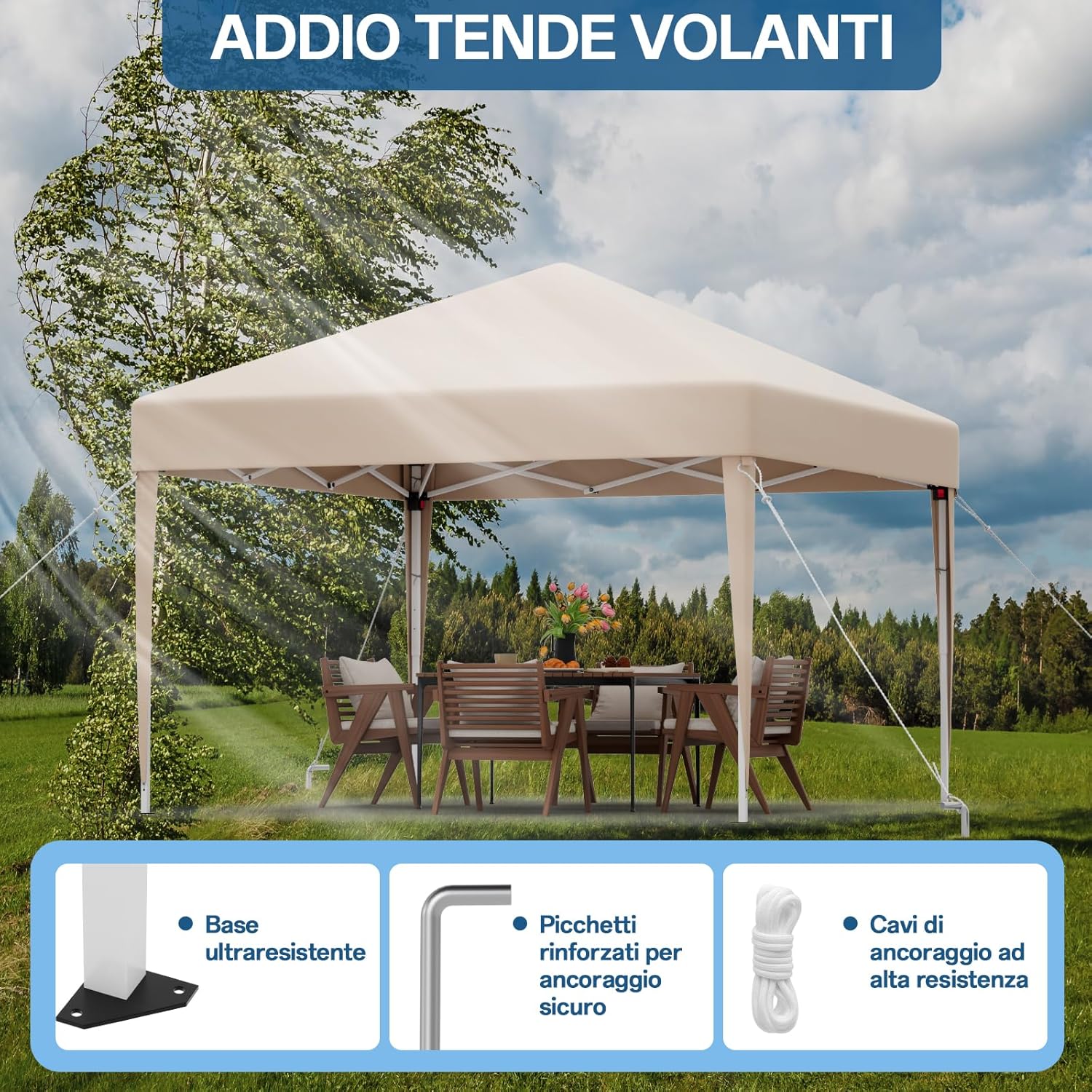 Gazebo pliant étanche JUMMICO, gazebo de jardin extérieur, gazebo pliant à hauteur réglable,