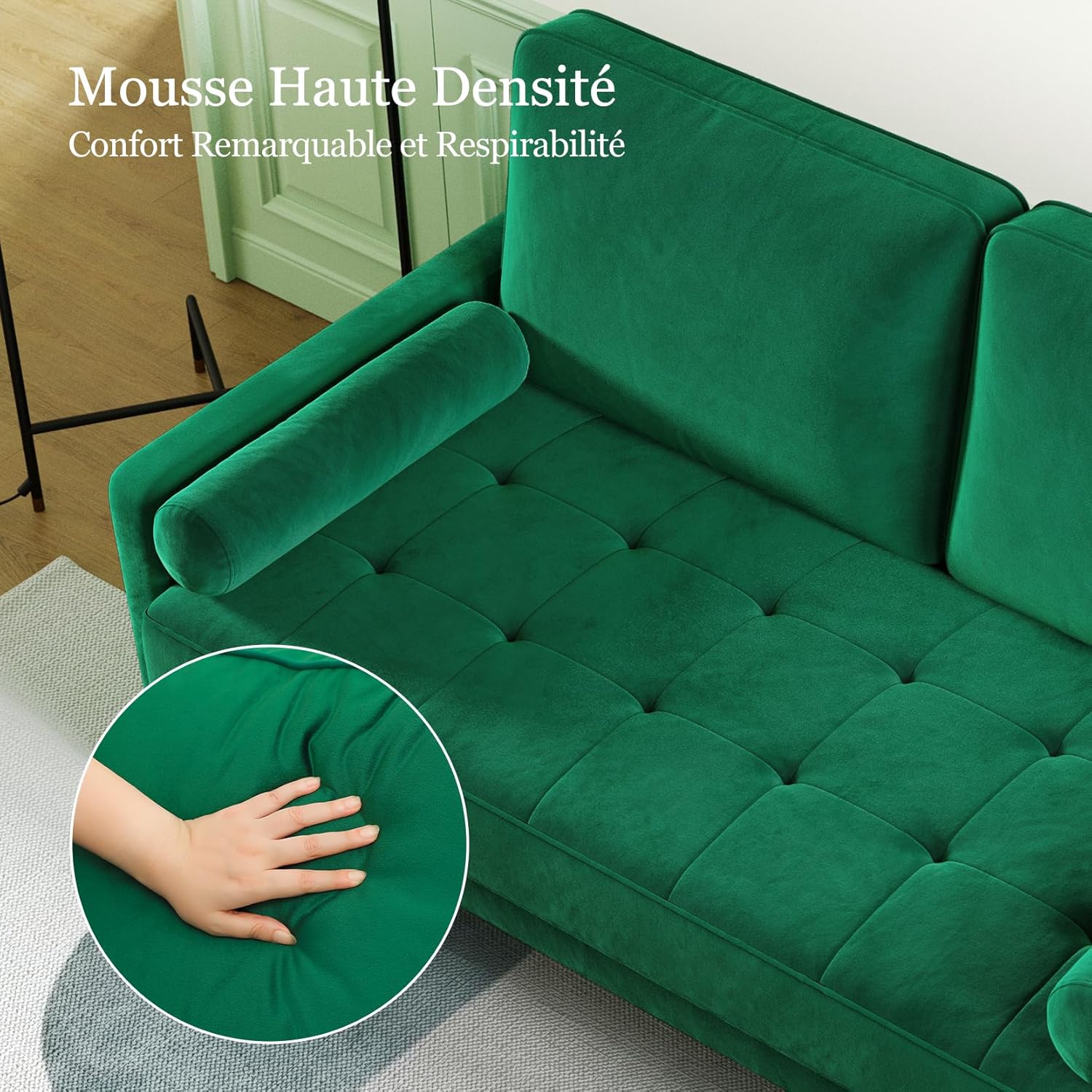 Vesgantti Kleine Grijze 2-zitsbank, Fluweelbank 121 cm met verende kussens, Mini-slaapkamerbank met armleuningen, Moderne woonkamerbank, Vaste 2-zitsbank, Grijze bank 