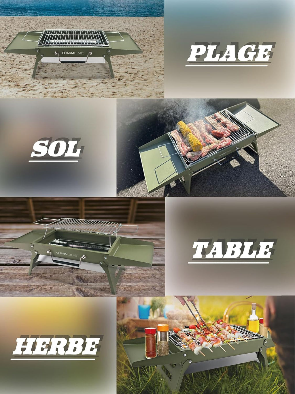 Barbecue portable compact au charbon de bois pour l'extérieur, 34 x 23 cm