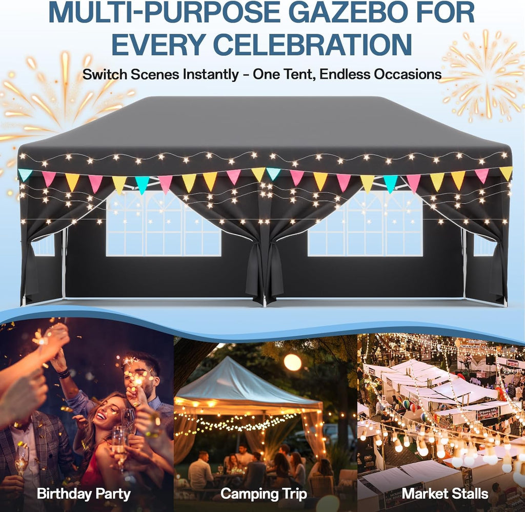 Gazebo pliant étanche JUMMICO, gazebo de jardin extérieur, gazebo pliant à hauteur réglable,