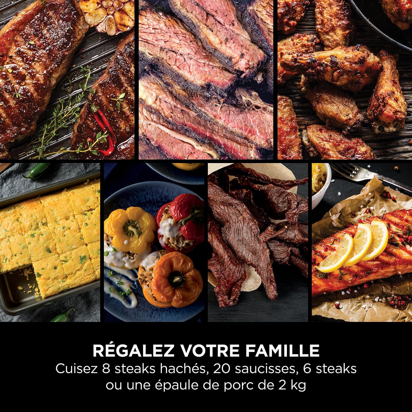 Ninja Woodfire elektrische grill, grill, rookoven en airfryer, 7-in-1 buitenbarbecue, grillen, airfryer, roken, braden, oven, weerbestendig, antiaanbaklaag, draagbaar, grijs/zwart OG701EU 