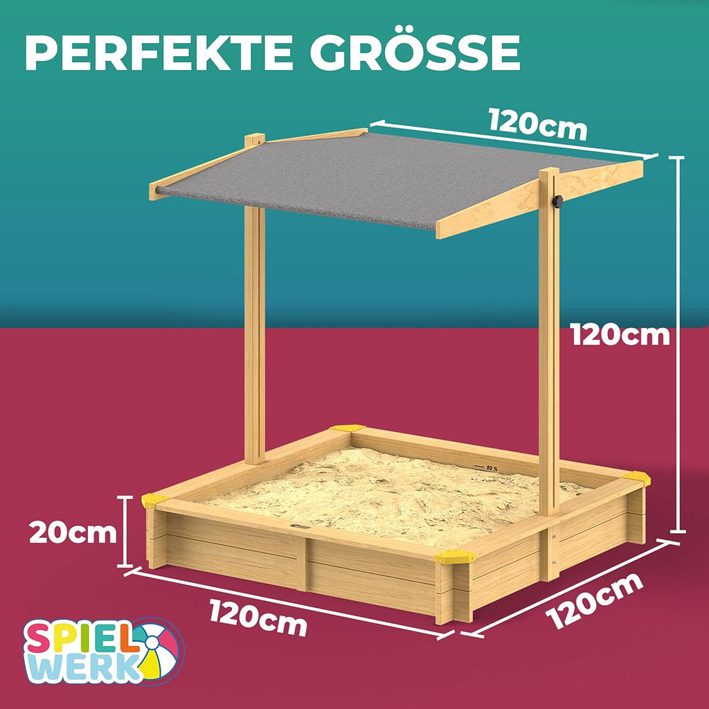 Bac à sable en bois 120 x 120 cm Tapis de sol Toit réglable Protection UV 50+