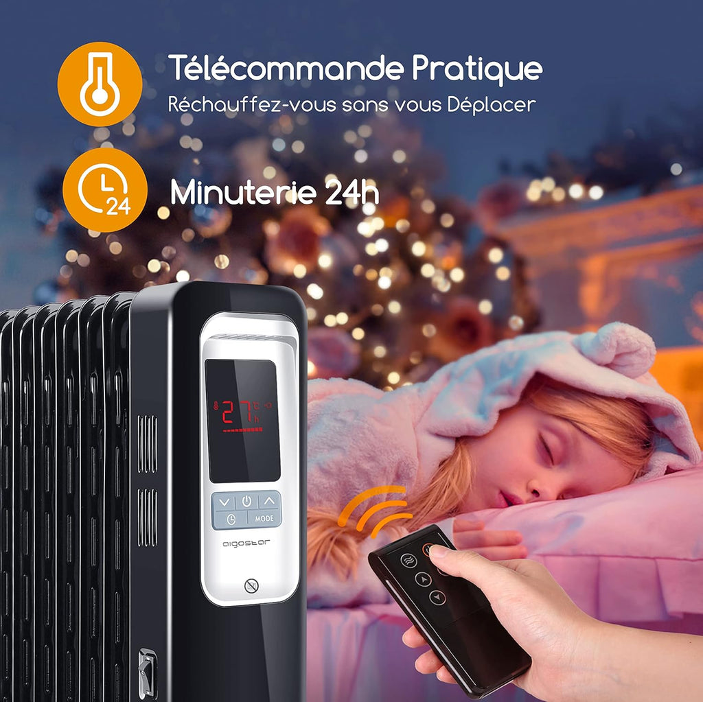 Aigostar Oil Monster Chauffage à huile 2500 W, 13 éléments chauffants