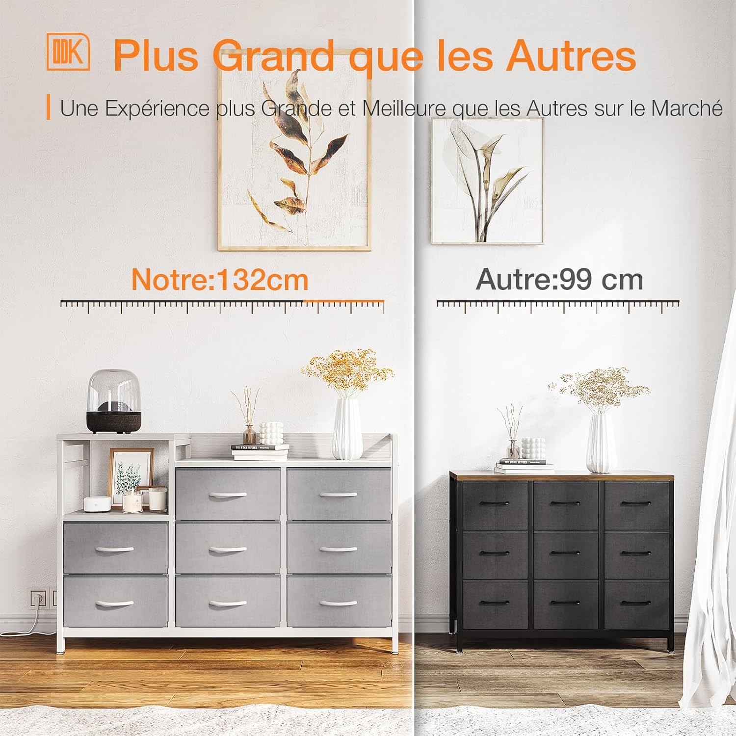 ODK Slaapkamerkast met 2 USB-poorten en 2 stopcontacten, multifunctionele ladekast voor slaapkamer en woonkamer – Stabiel en duurzaam dressoir, 132 x 30 x 88 cm, Vintage en zwart 