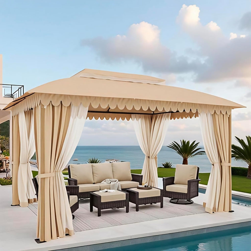 Gazebo 10 x 13, gazebo extérieur abrité, tente à auvent en métal robuste avec double toit et moustiquaire