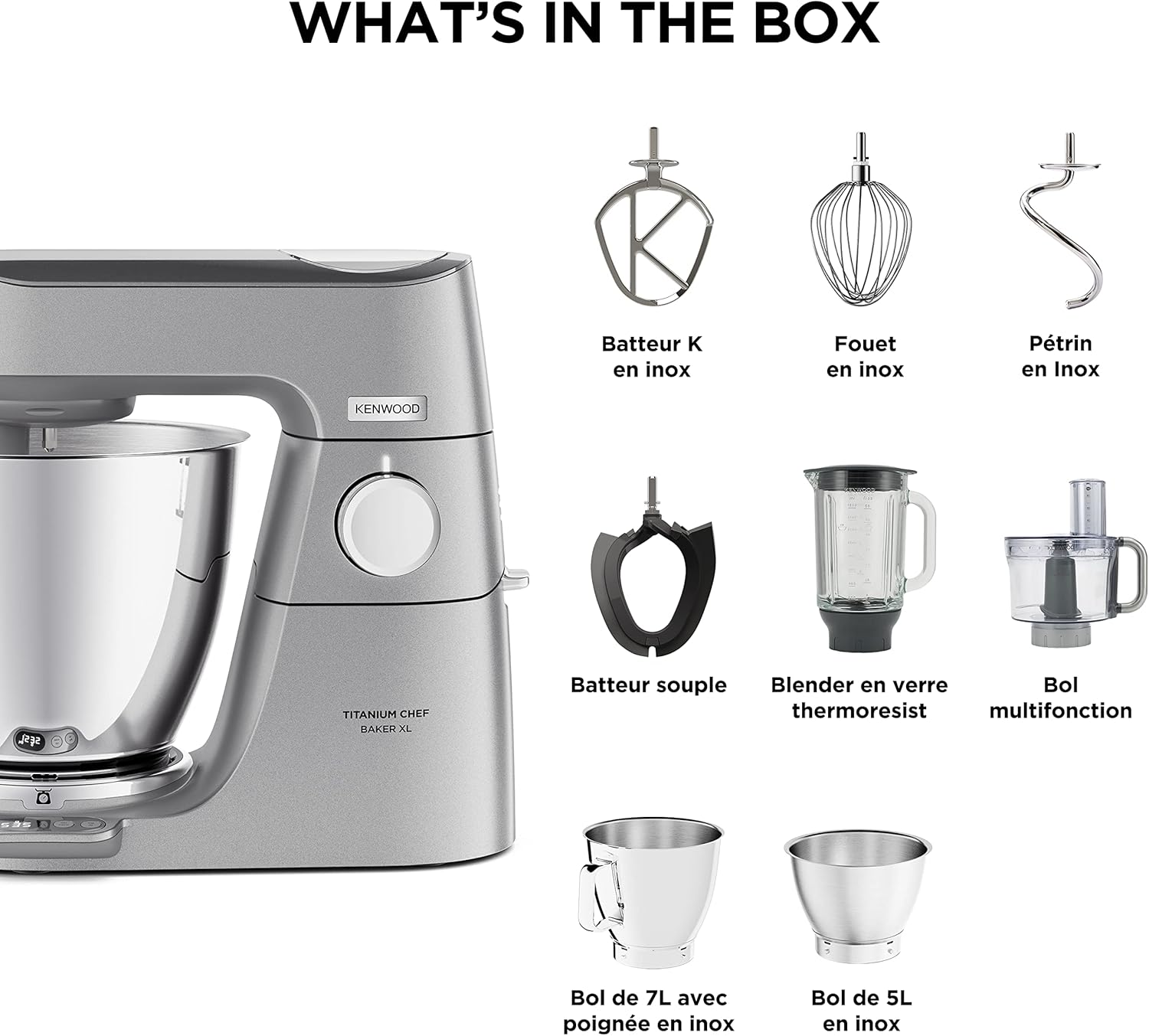 Kenwood Titanium Chef Baker KVC85.004SI Patisserie Processor met geïntegreerde weegschaal, inclusief 3-delige deegset, mengkom van 5 liter en 3,5 liter, progressieve cruisecontrol, 1200 W, zilverkleurig 