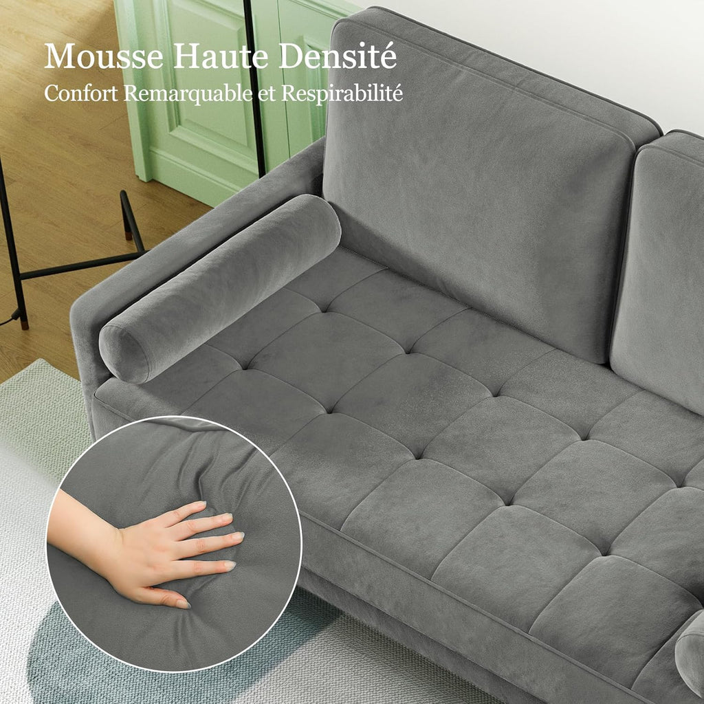 Vesgantti Kleine Grijze 2-zitsbank, Fluweelbank 121 cm met verende kussens, Mini-slaapkamerbank met armleuningen, Moderne woonkamerbank, Vaste 2-zitsbank, Grijze bank 