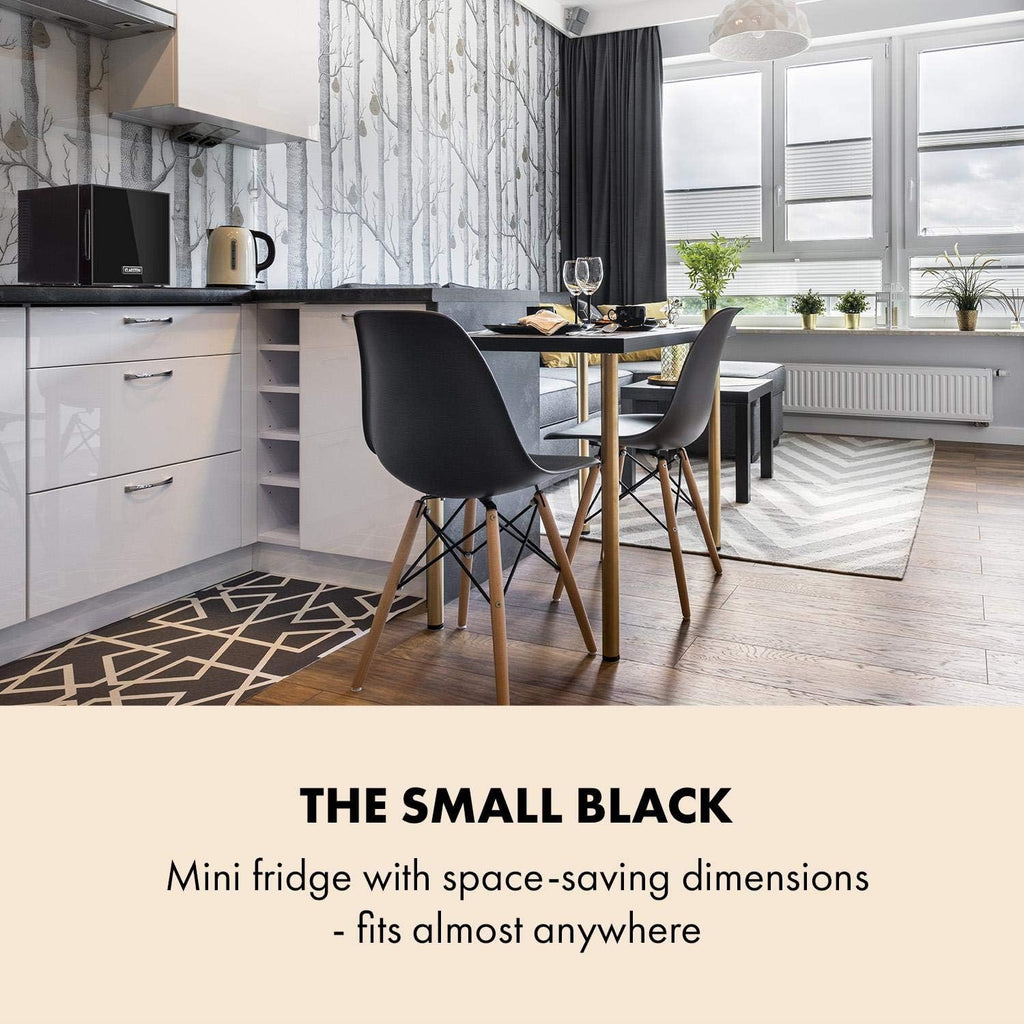 KLARSTEIN Frosty - Mini-réfrigérateur, Capacité de 10 litres, Compact, Eclairage intérieur LED blanc, 12 et 18 °C, Clayette en verre, Elégante porte, Nettoyage facile, Noir