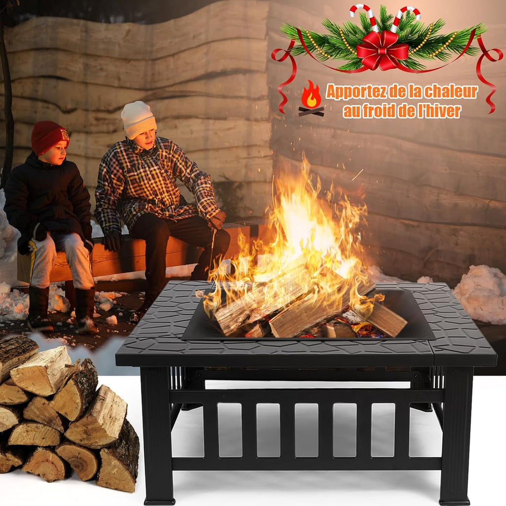 LIFERUN 32" BBQ-vuurkorf voor buiten, tuinvuurkorf, terrashaard met grill, inclusief pook, vonkenvanger, koolstofgaas, grillklemmen, borstel en 4 voetjes. 