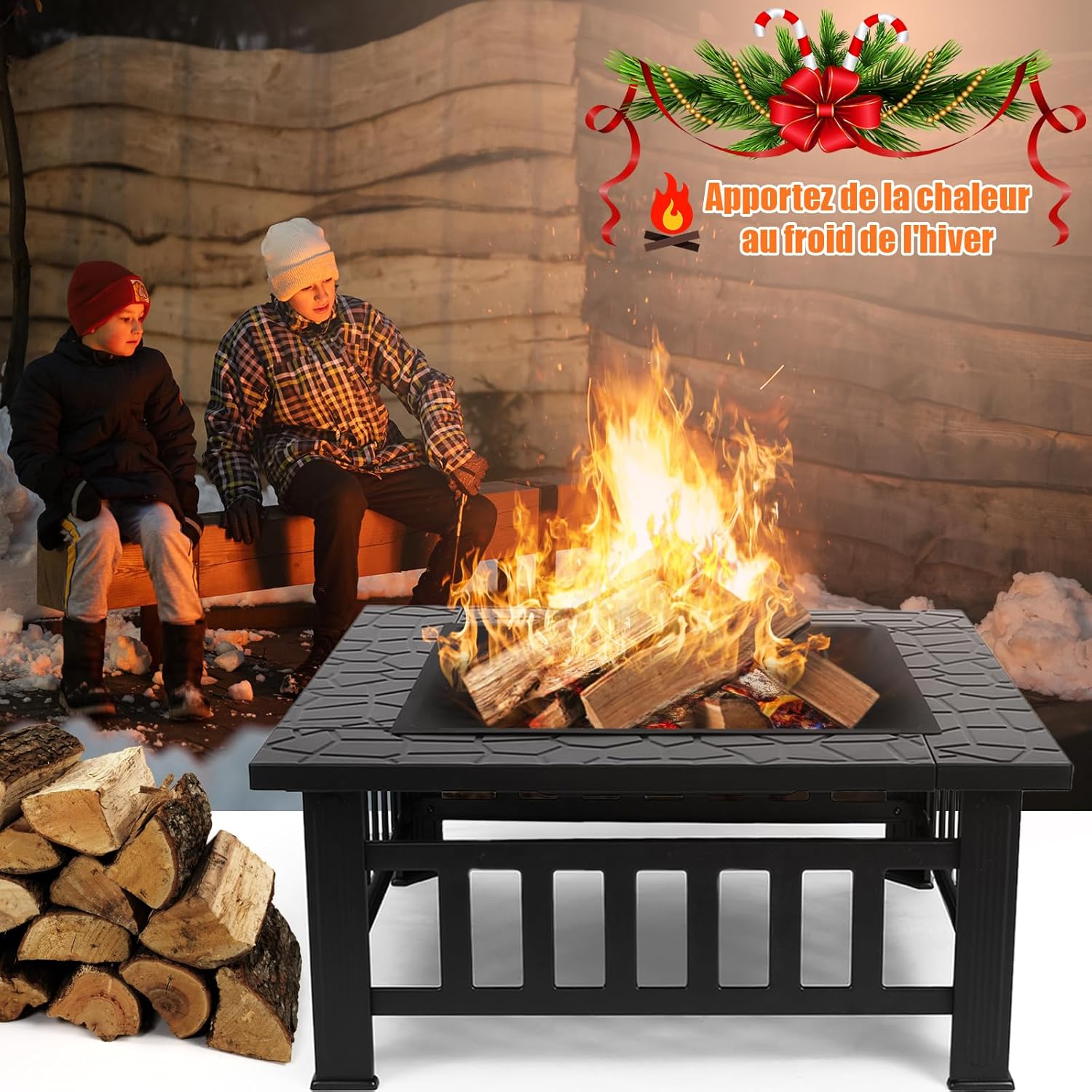 LIFERUN 32" BBQ-vuurkorf voor buiten, tuinvuurkorf, terrashaard met grill, inclusief pook, vonkenvanger, koolstofgaas, grillklemmen, borstel en 4 voetjes. 