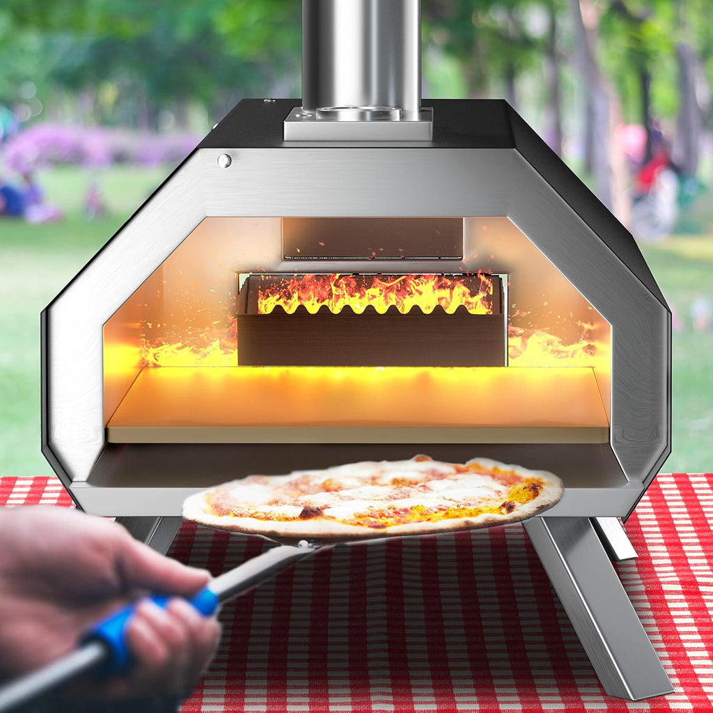 Four à pizza extérieur 162 cm four à pizza à bois ou à granulés avec pierre à pizza thermomètre grill spatule et accessoires complets cuisson pratique adapté au camping fête barbecue