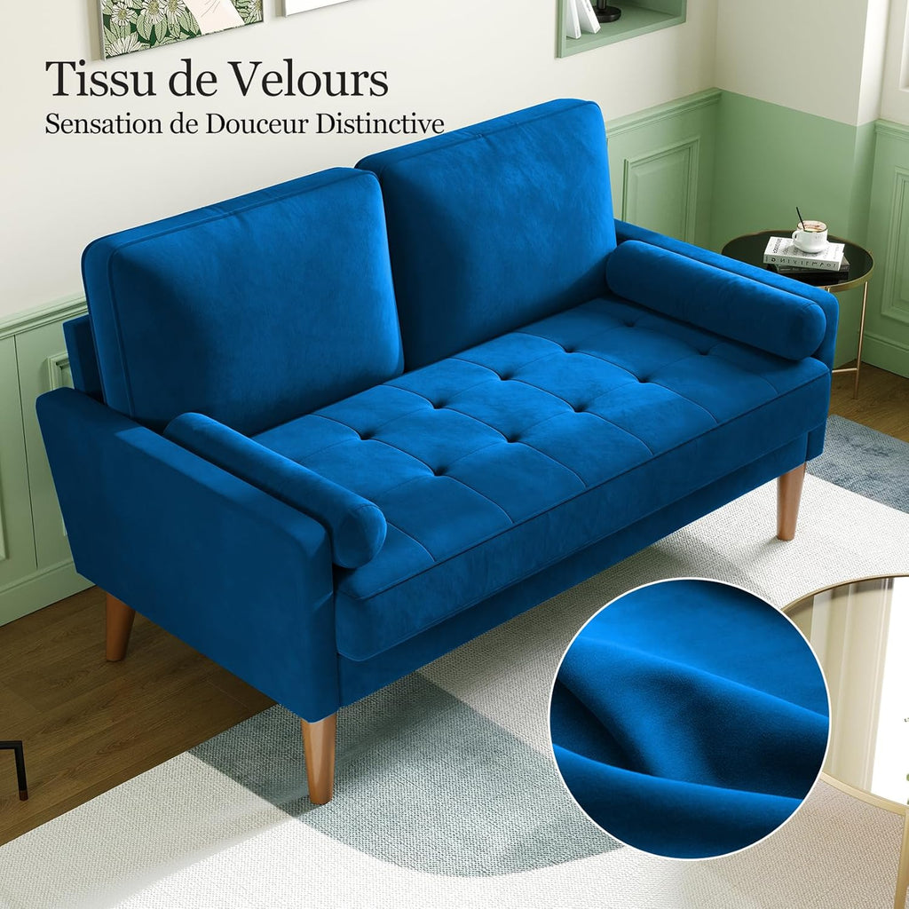 Vesgantti Kleine Grijze 2-zitsbank, Fluweelbank 121 cm met verende kussens, Mini-slaapkamerbank met armleuningen, Moderne woonkamerbank, Vaste 2-zitsbank, Grijze bank 