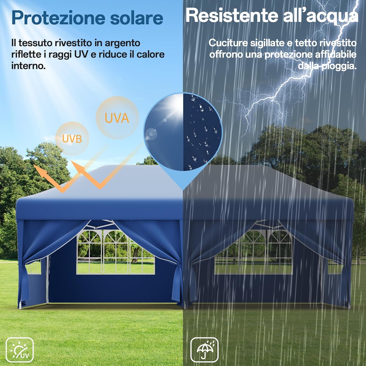 Gazebo pliant étanche JUMMICO, gazebo de jardin extérieur, gazebo pliant à hauteur réglable,