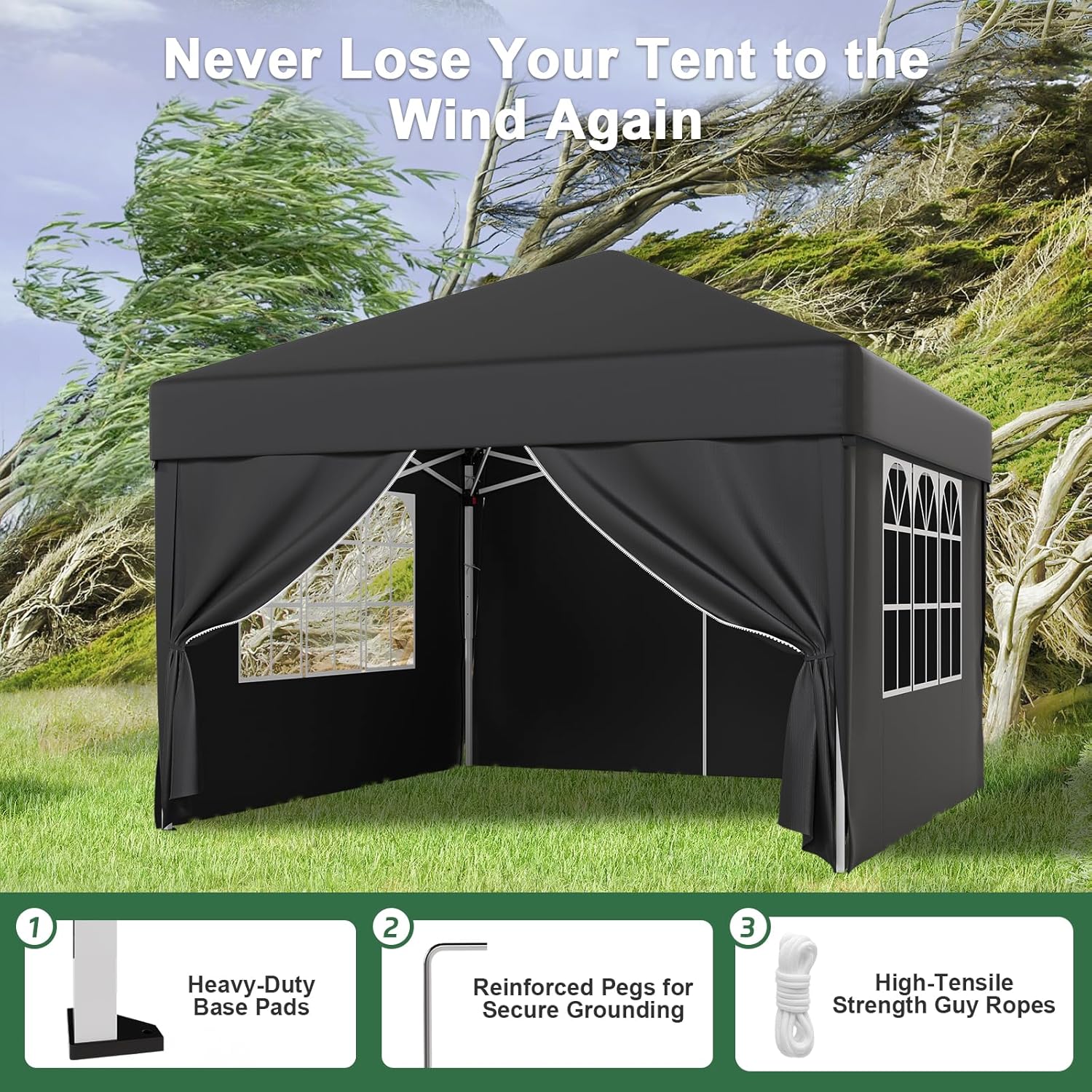 Gazebo pliant étanche JUMMICO, gazebo de jardin extérieur, gazebo pliant à hauteur réglable,