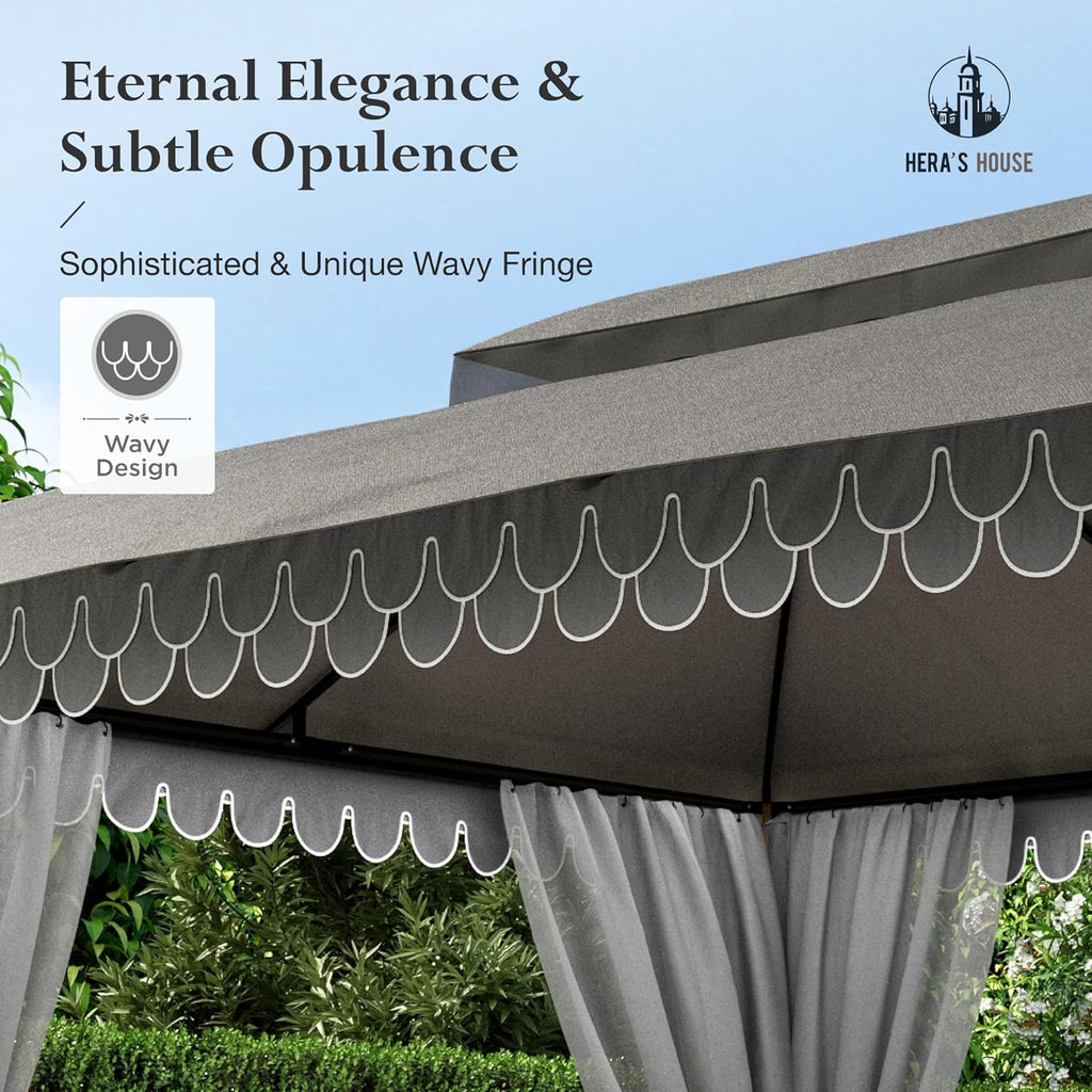 Gazebo 10 x 13, gazebo extérieur abrité, tente à auvent en métal robuste avec double toit et moustiquaire