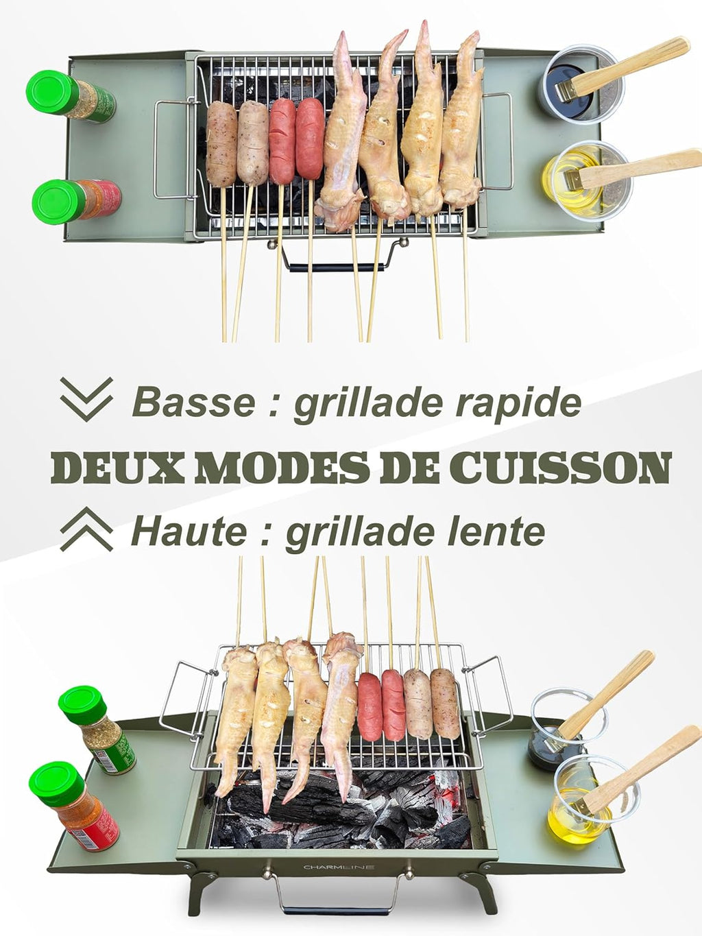 Barbecue portable compact au charbon de bois pour l'extérieur, 34 x 23 cm