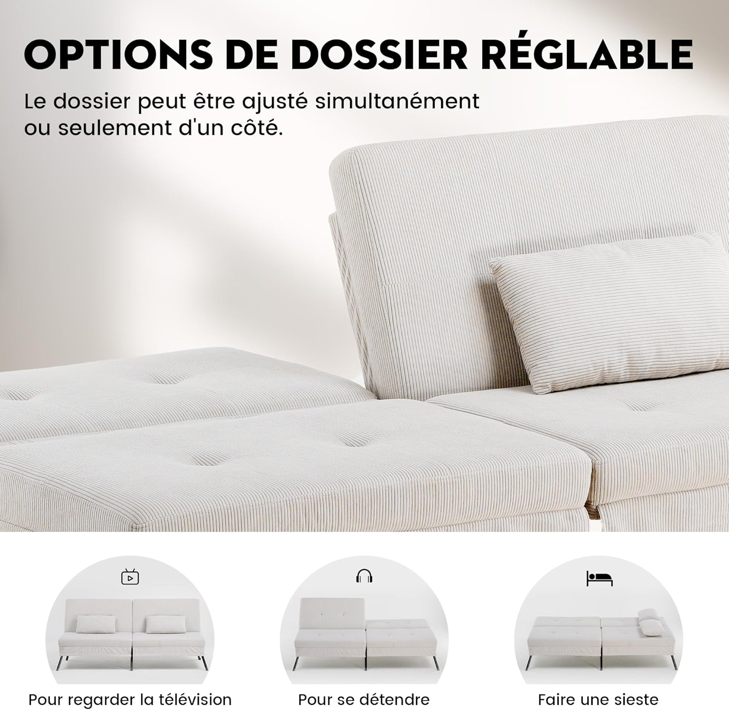 COMHOMA Slaapbank met slaapfunctie - Omvormbare futonhoes - Hoekbank - 3-zits gastenbank - met verstelbare stoffen rugleuning - Grijs 