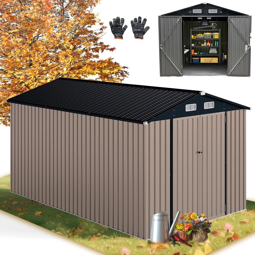 RELAX4LIFE Abri de Jardin en Métal 350x223x197cm, Cabane de Stockage 15m3 8m2 avec 2 Portes, Toit Incliné, Fenêtre de Ventilation pour Vélo Tondeuse, Organisateur Extérieur pour Jardin Patio (15m³)
