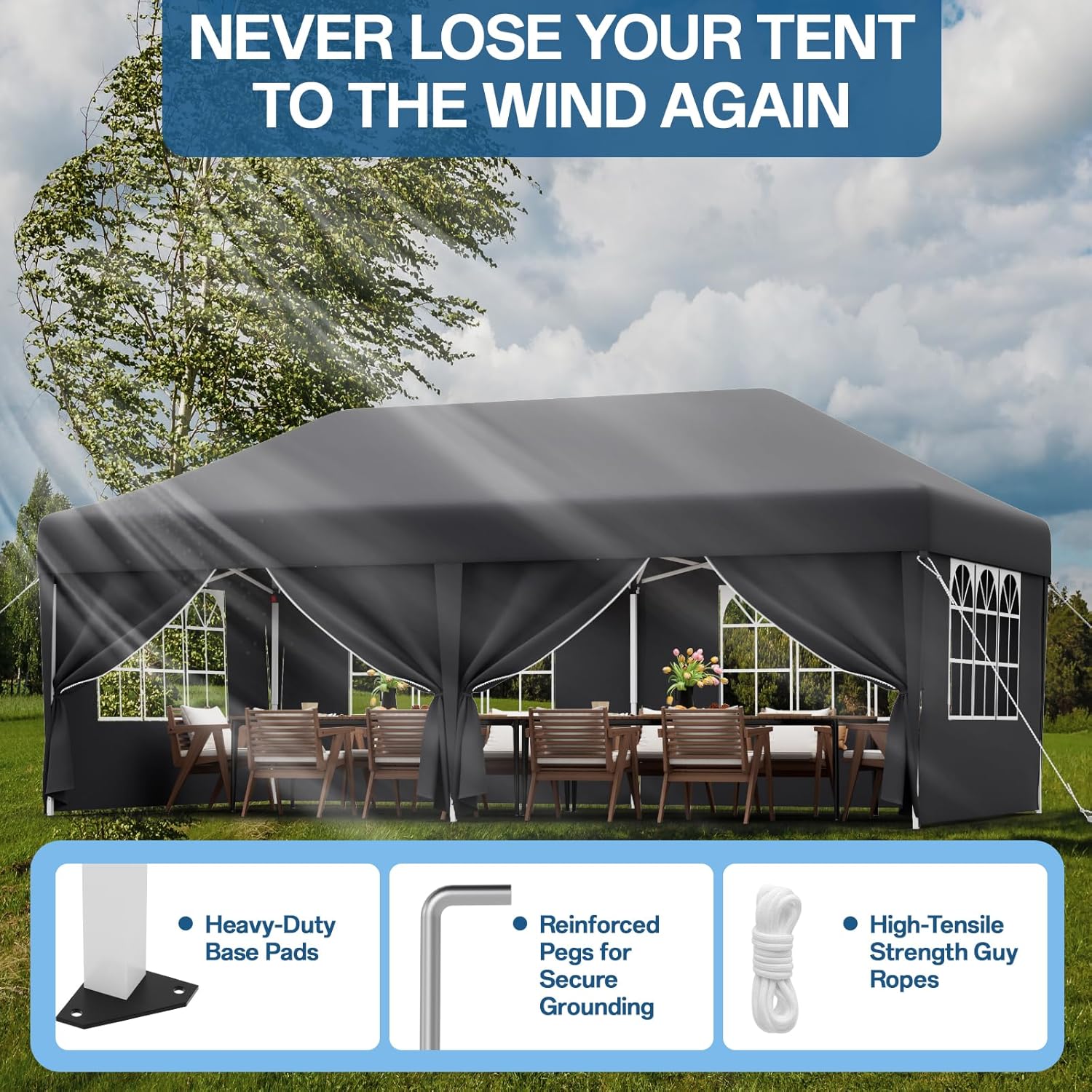 Gazebo pliant étanche JUMMICO, gazebo de jardin extérieur, gazebo pliant à hauteur réglable,