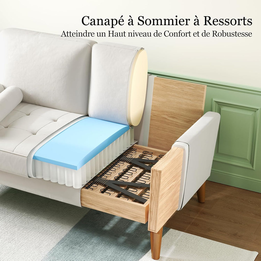 Vesgantti Kleine Grijze 2-zitsbank, Fluweelbank 121 cm met verende kussens, Mini-slaapkamerbank met armleuningen, Moderne woonkamerbank, Vaste 2-zitsbank, Grijze bank 