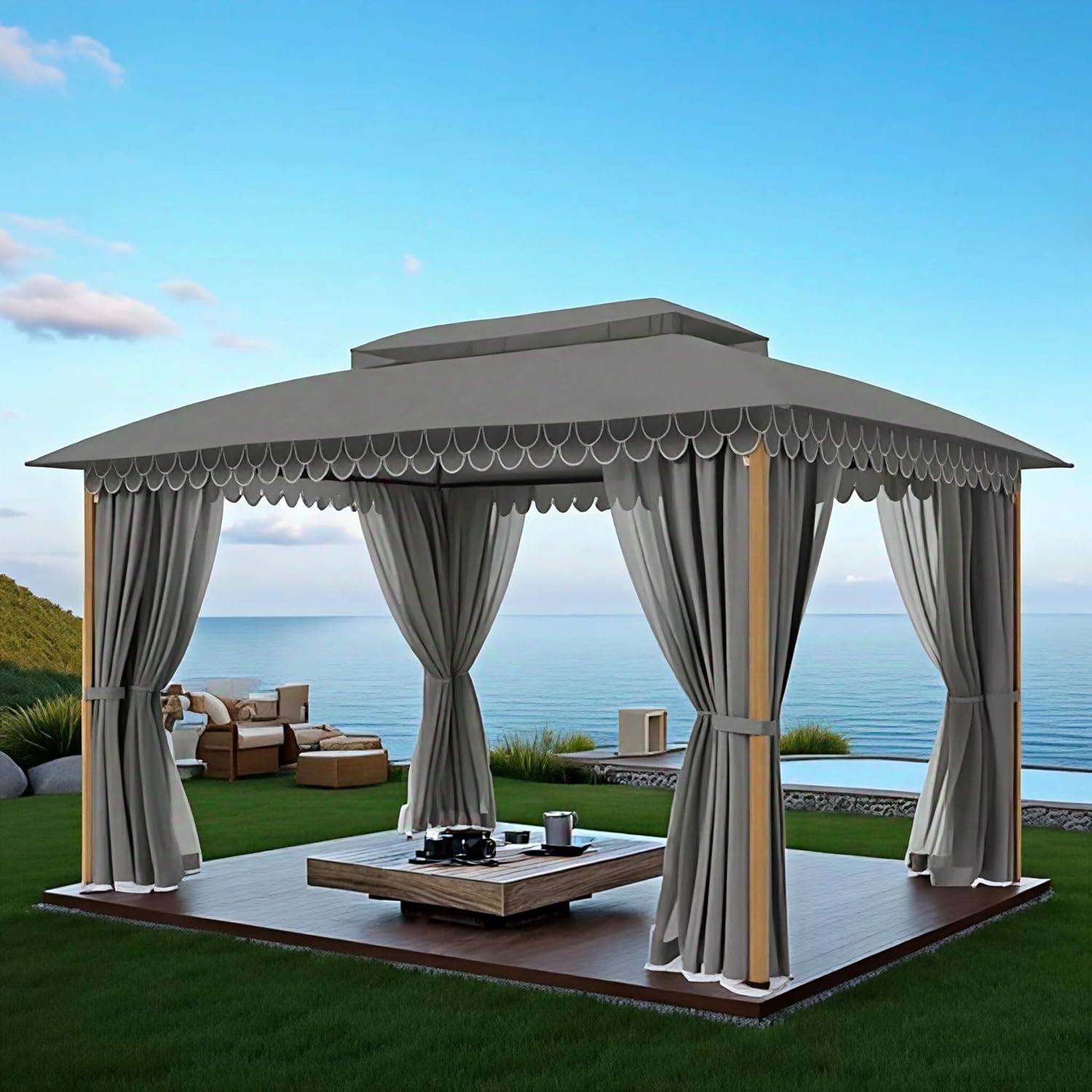 Gazebo 10 x 13, gazebo extérieur abrité, tente à auvent en métal robuste avec double toit et moustiquaire