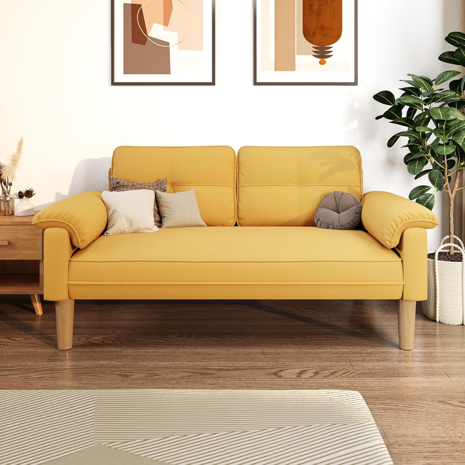 Canapé 2 places Xbro - petit canapé 2 places avec accoudoirs et poches latérales, canapé moderne