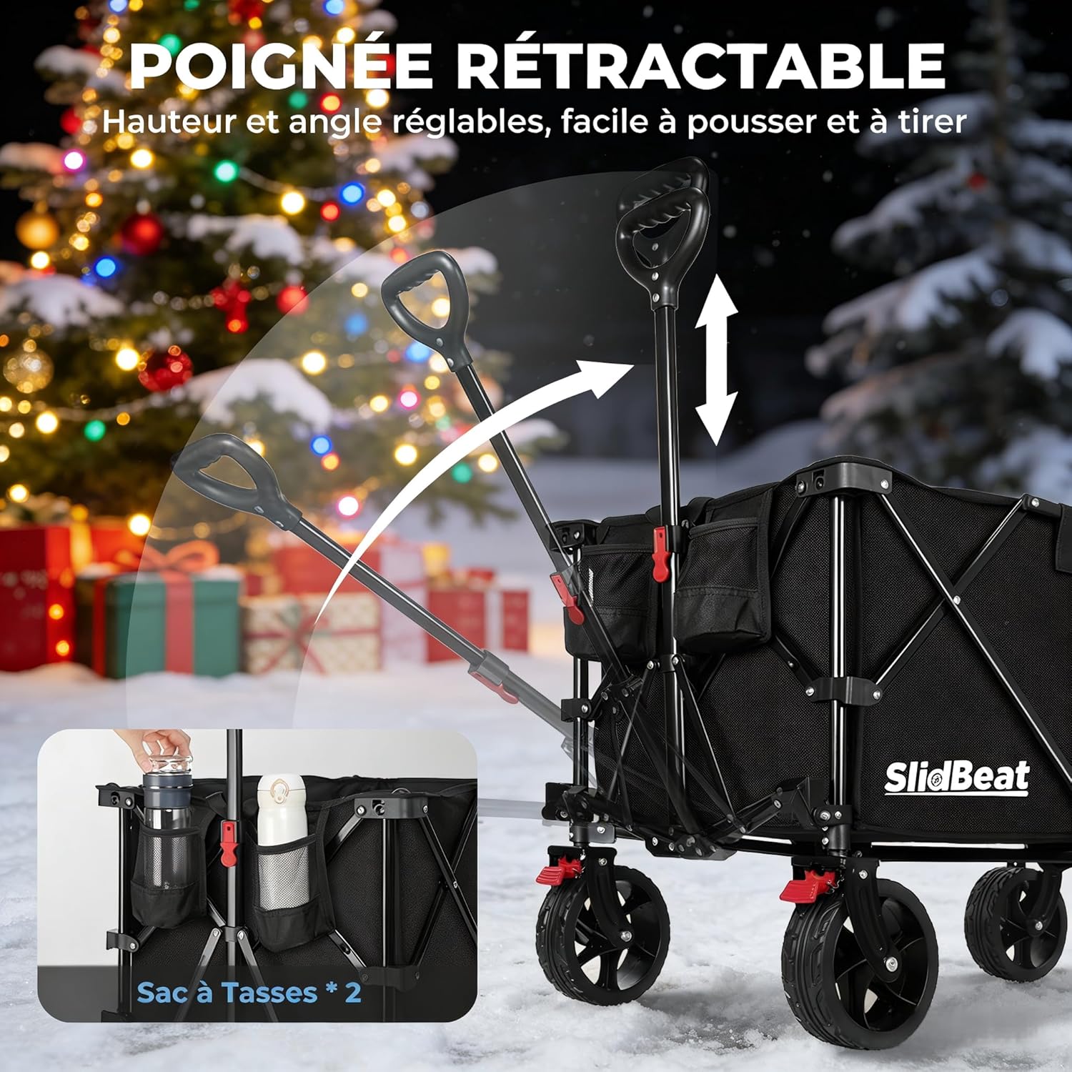 SLIDBEAT Chariot de Plage 220L 200kg, Chariot de Transport Pliable avec Roues Pivotantes à 360°