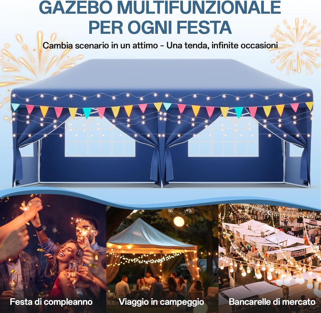 Gazebo pliant étanche JUMMICO, gazebo de jardin extérieur, gazebo pliant à hauteur réglable,