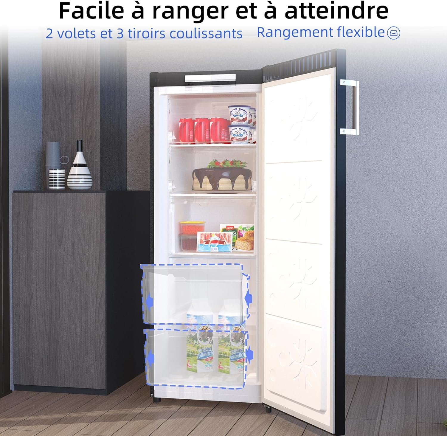 CHiQ Congélateur d'une capacité de 145 L, Congélation rapide, Thermostat réglable Silencieux Porte réversible, Noir, Classe énergétique E