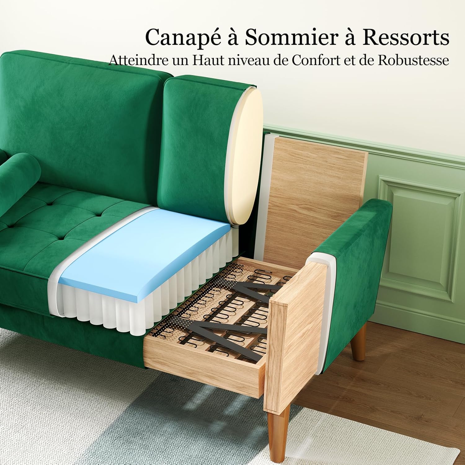 Vesgantti Kleine Grijze 2-zitsbank, Fluweelbank 121 cm met verende kussens, Mini-slaapkamerbank met armleuningen, Moderne woonkamerbank, Vaste 2-zitsbank, Grijze bank 