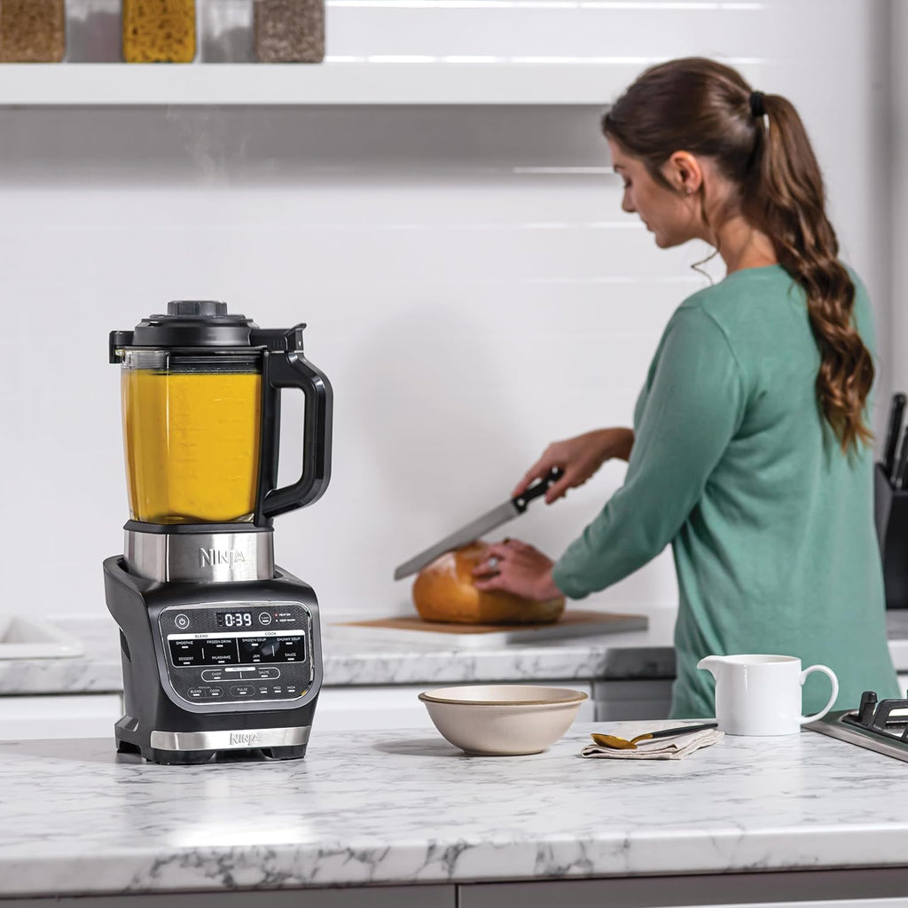 Ninja Foodi blender en soepmixer, 10 Auto-iQ programma's, 1,7 liter glazen kan, warm- en koudmixer, ingebouwd verwarmingselement, reinigingsprogramma en borstel, 1000 W, zwart HB150EU 