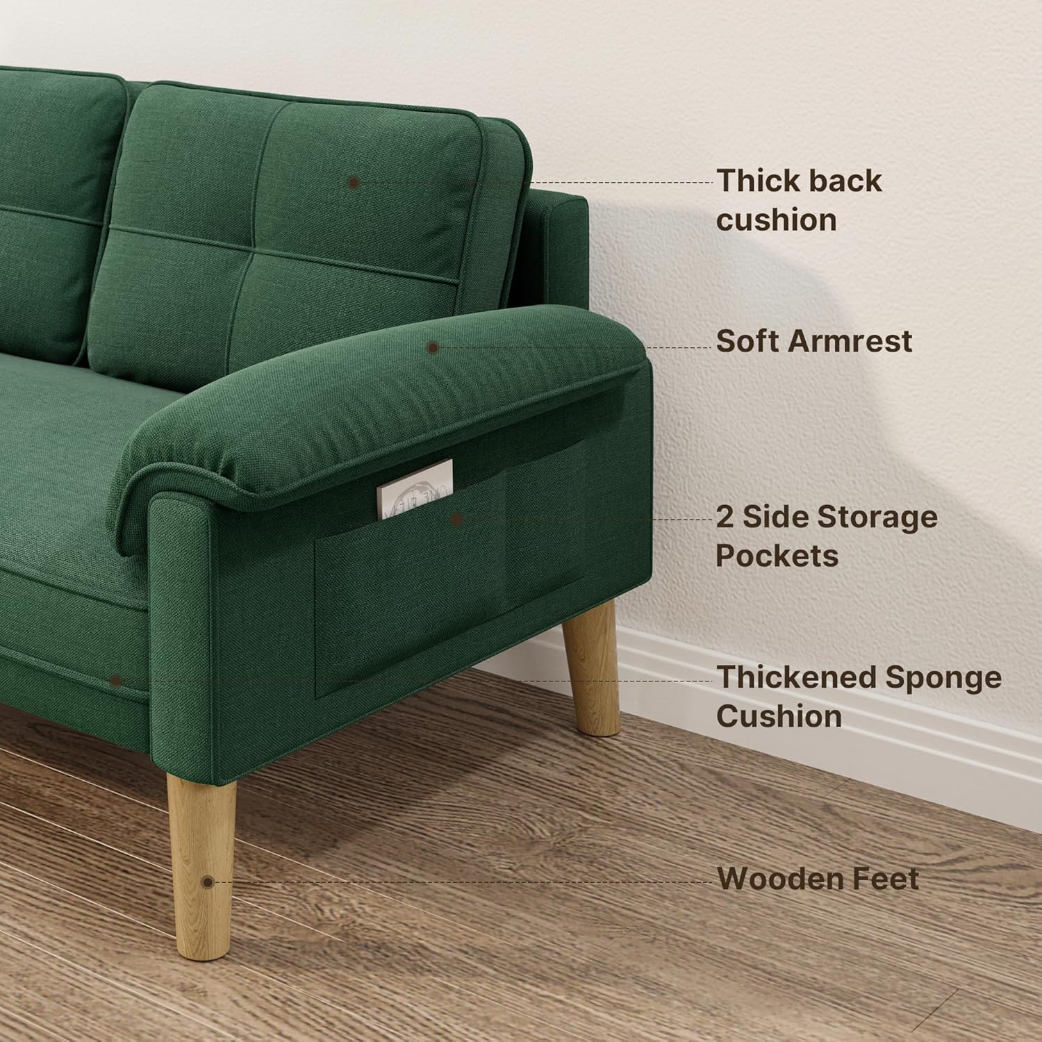 Canapé 2 places Xbro - petit canapé 2 places avec accoudoirs et poches latérales, canapé moderne