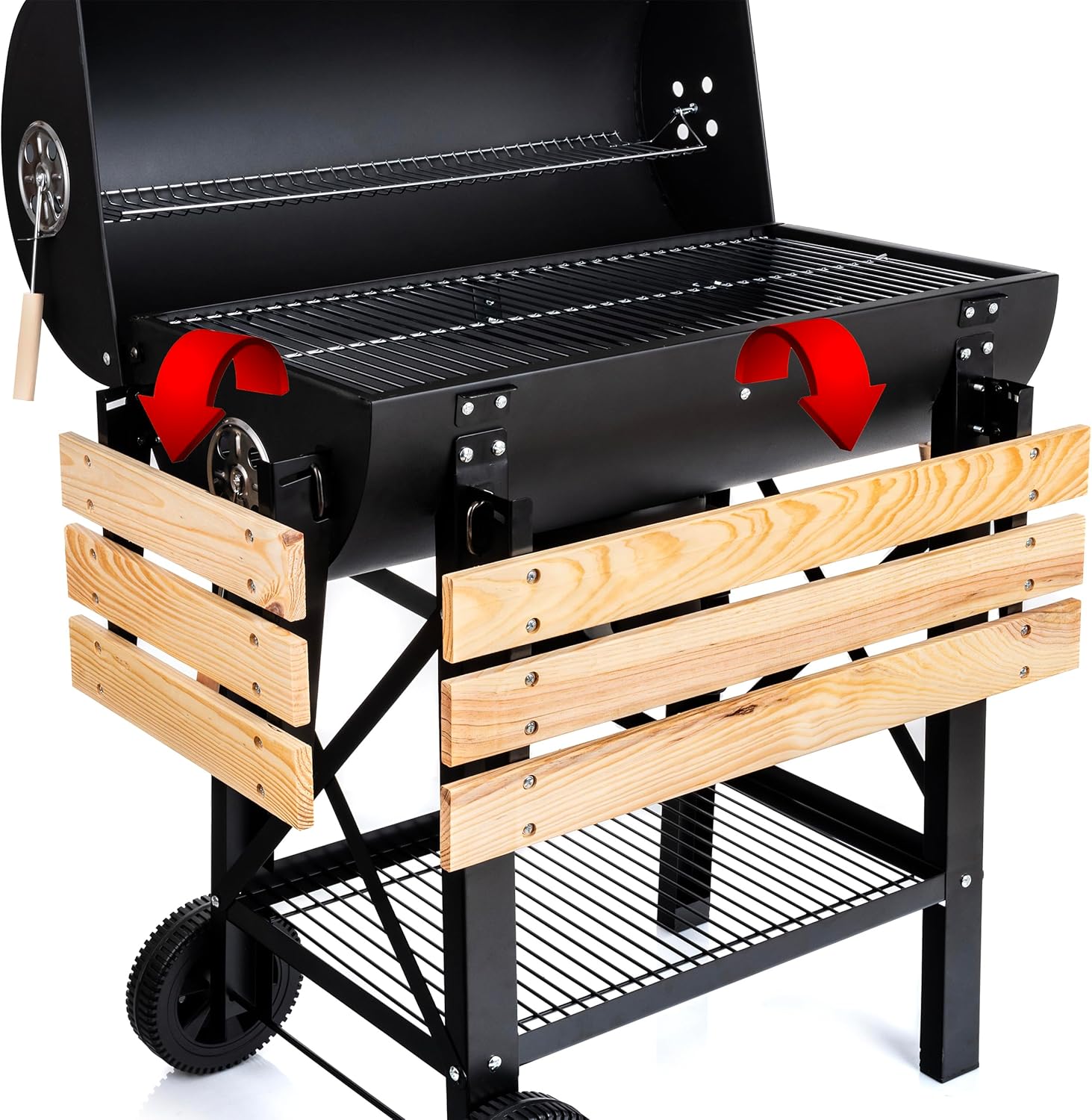 Couvercle de gril de cuisson LEHMANN Charcoal Grill XL, roues et poignées chauffantes,