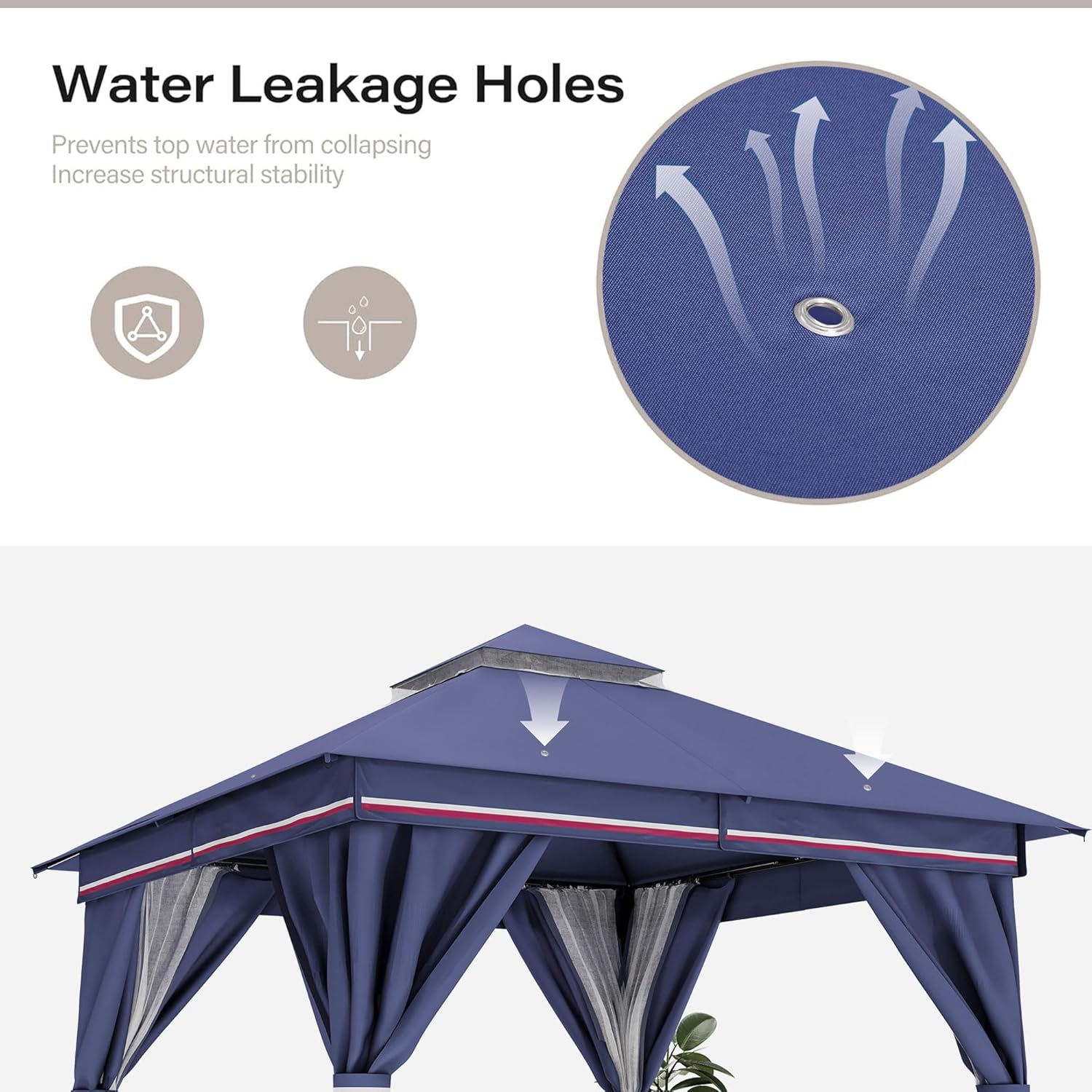 Tente pavillon d'extérieur améliorée à double toit, auvent imperméable UV50+ avec filet et crochets