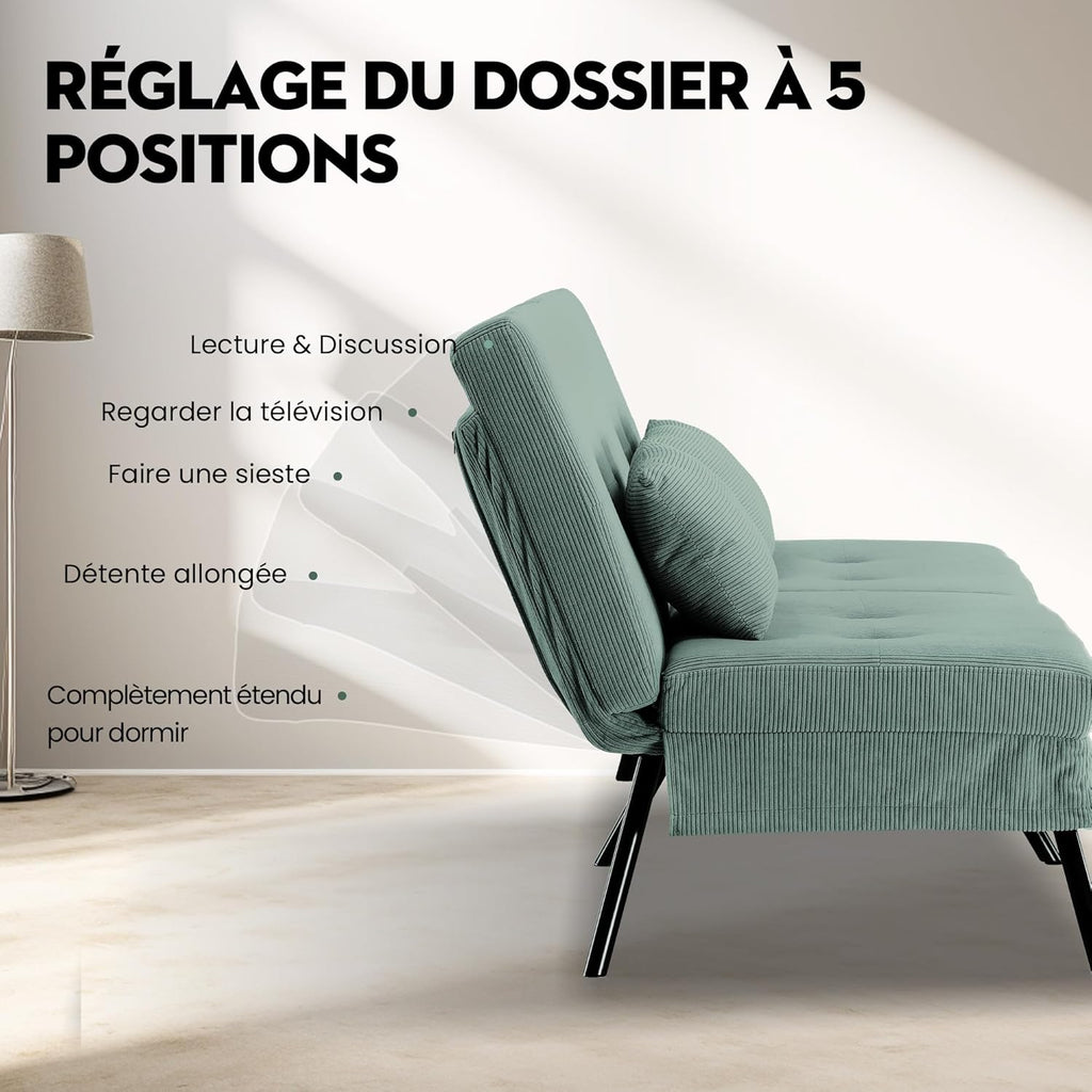 COMHOMA Slaapbank met slaapfunctie - Omvormbare futonhoes - Hoekbank - 3-zits gastenbank - met verstelbare stoffen rugleuning - Grijs 