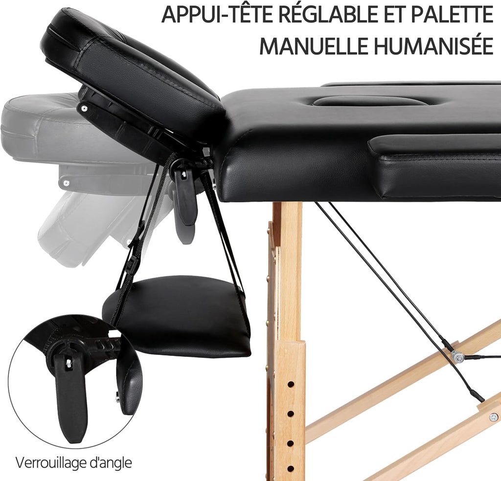 Yaheetech opklapbare massagetafel 70 cm, professioneel massagebed in 2 delen, massief houten tafelbank, cosmetische therapie, zwart 