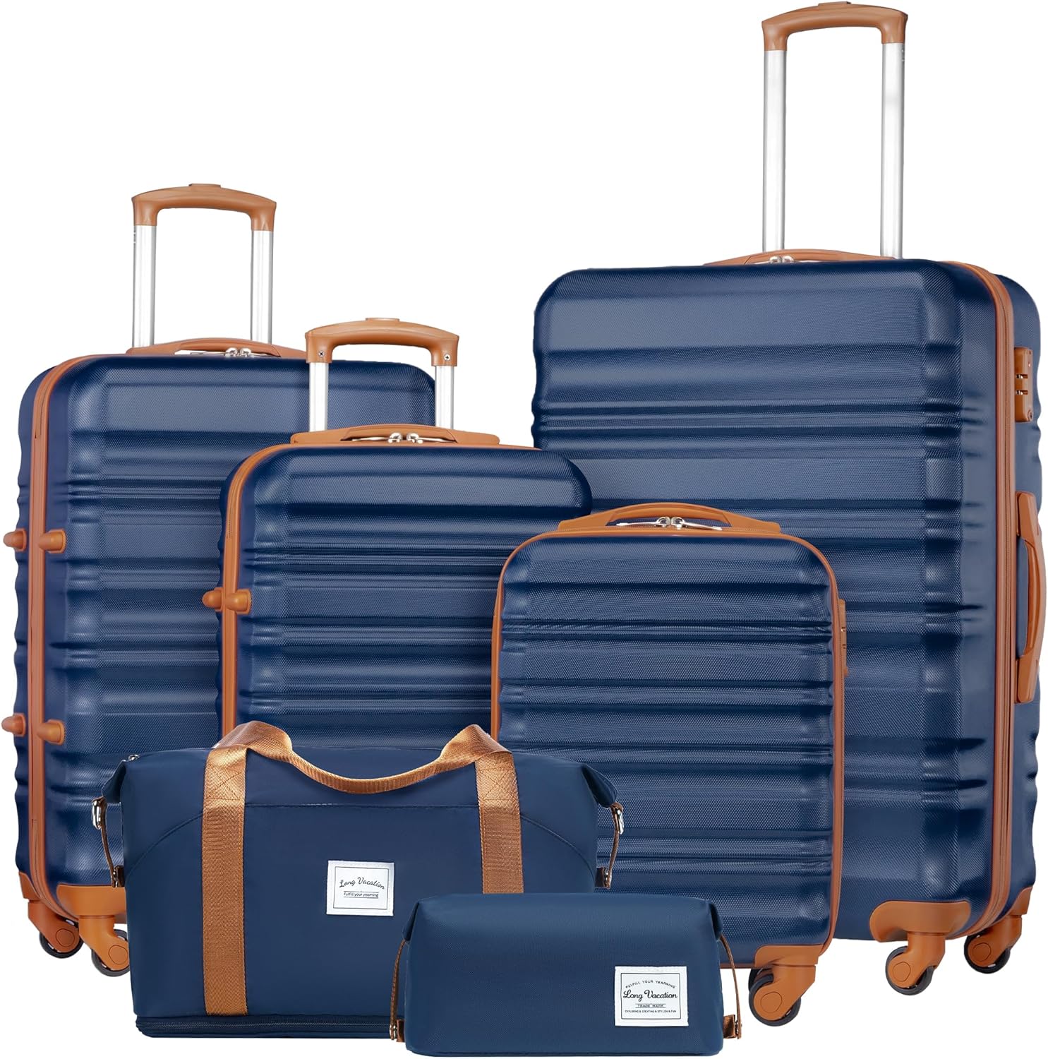 Ensemble de bagages LONG VACANCES 6 pièces : valise cabine rigide en ABS et PC, roulettes pivotantes et fermeture éclair YKK, cadenas TSA