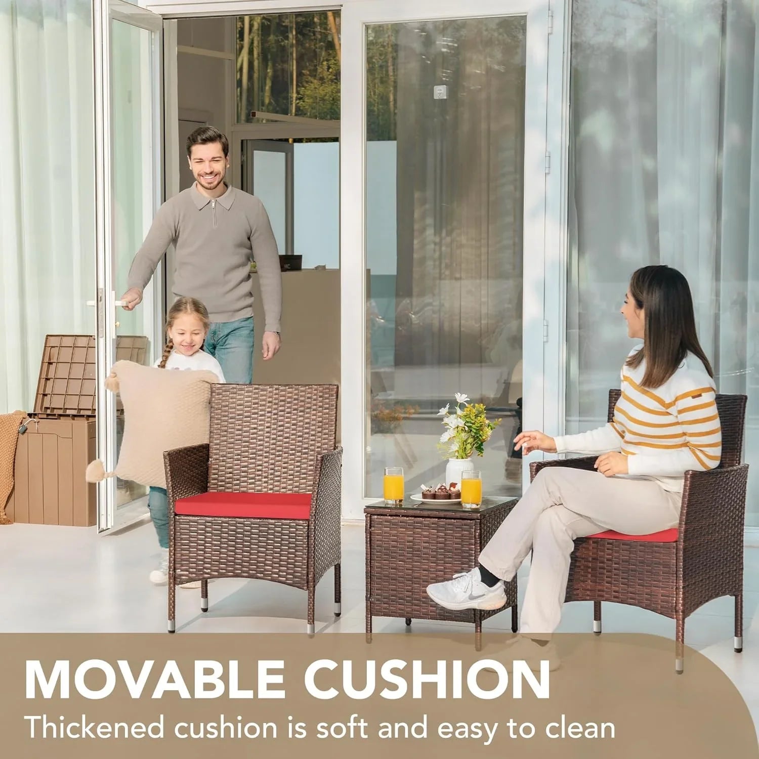 Ensemble de meubles de patio Devoko 3 pièces avec chaises en rotin synthétique