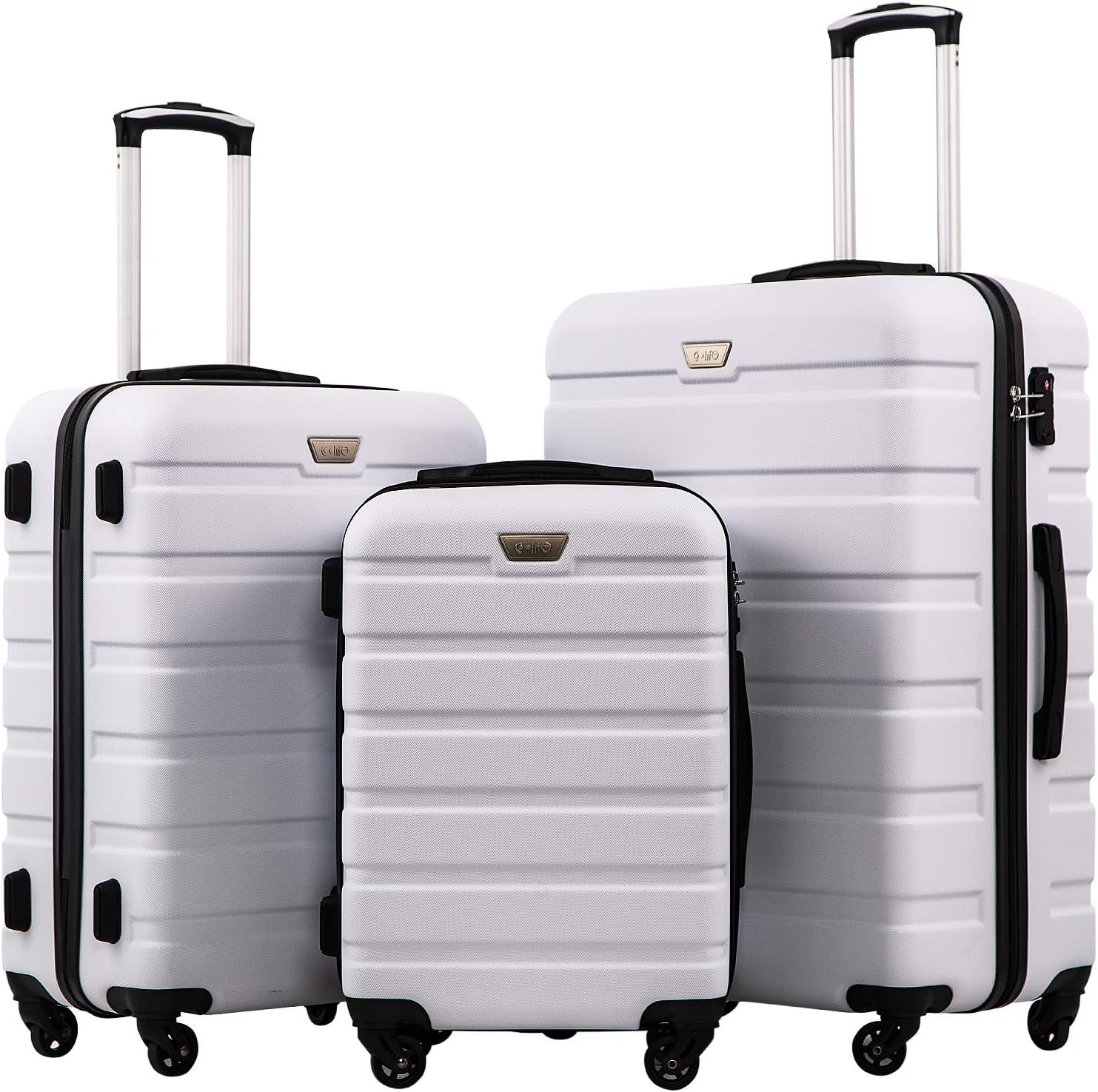 Ensemble de 3 valises Coolife, valises à roulettes rigides et légères avec serrure TSA