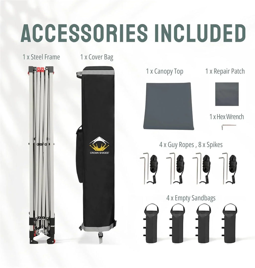 Auvent pop-up 10x10 - Installation en un clic - Tente de plage - Parasol extérieur avec dessus argenté, 3 hauteurs et 4 poches à sable