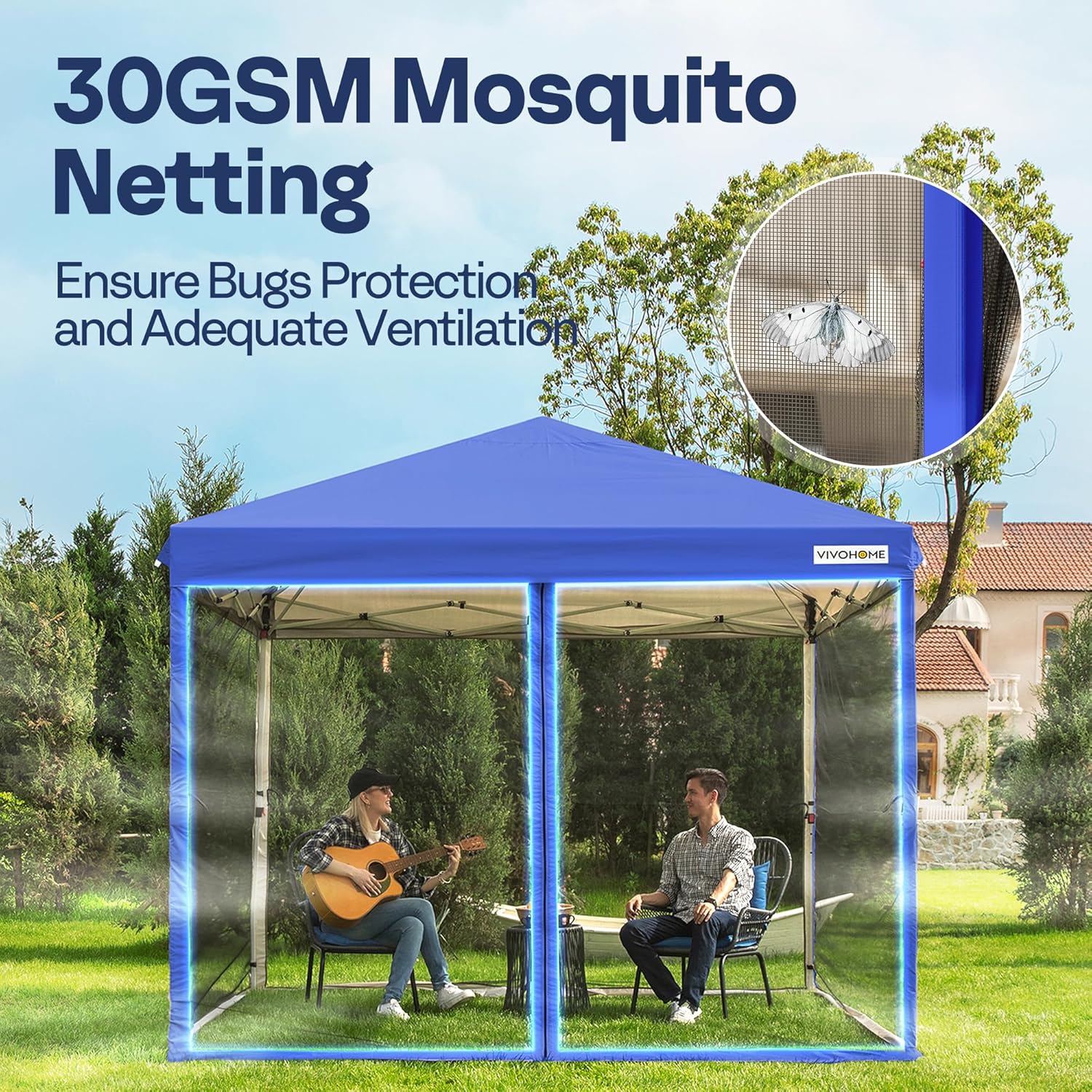 Auvent escamotable facile à monter de 10 x 10 pieds, tente moustiquaire d'extérieur avec moustiquaire, 2 portes à glissière et sac à roulettes