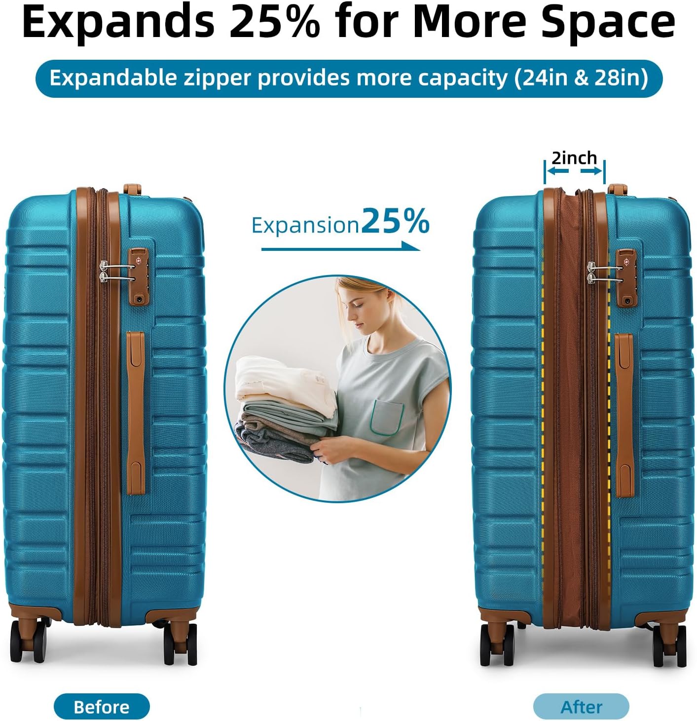 Ensemble de bagages 6 pièces, ensemble de valises rigides extensibles avec roulettes pivotantes, ensemble de bagages à roulettes légers