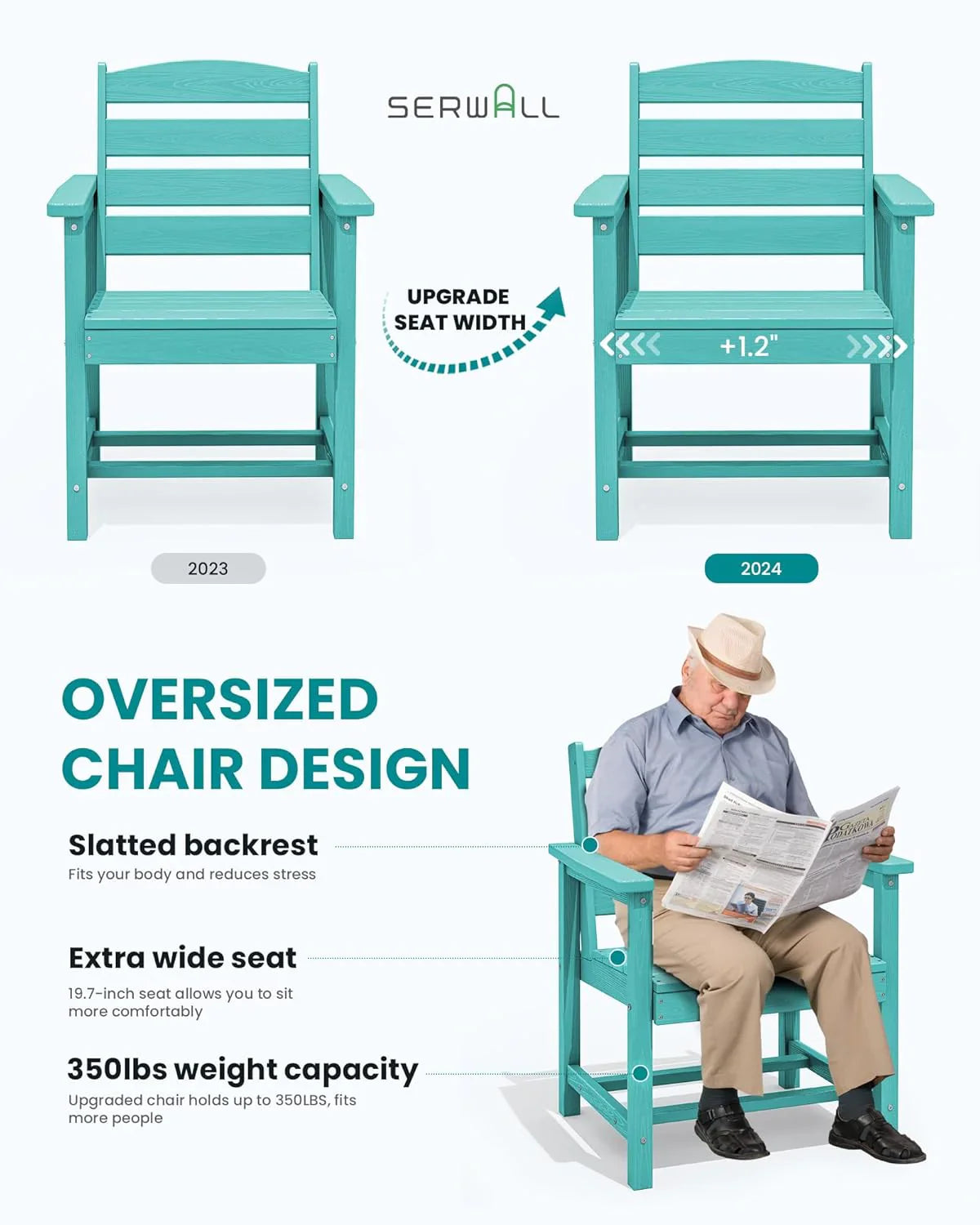 Ensemble de salle à manger d'extérieur en PEHD, 7 pièces, avec table découpée pour parasol et 6 chaises