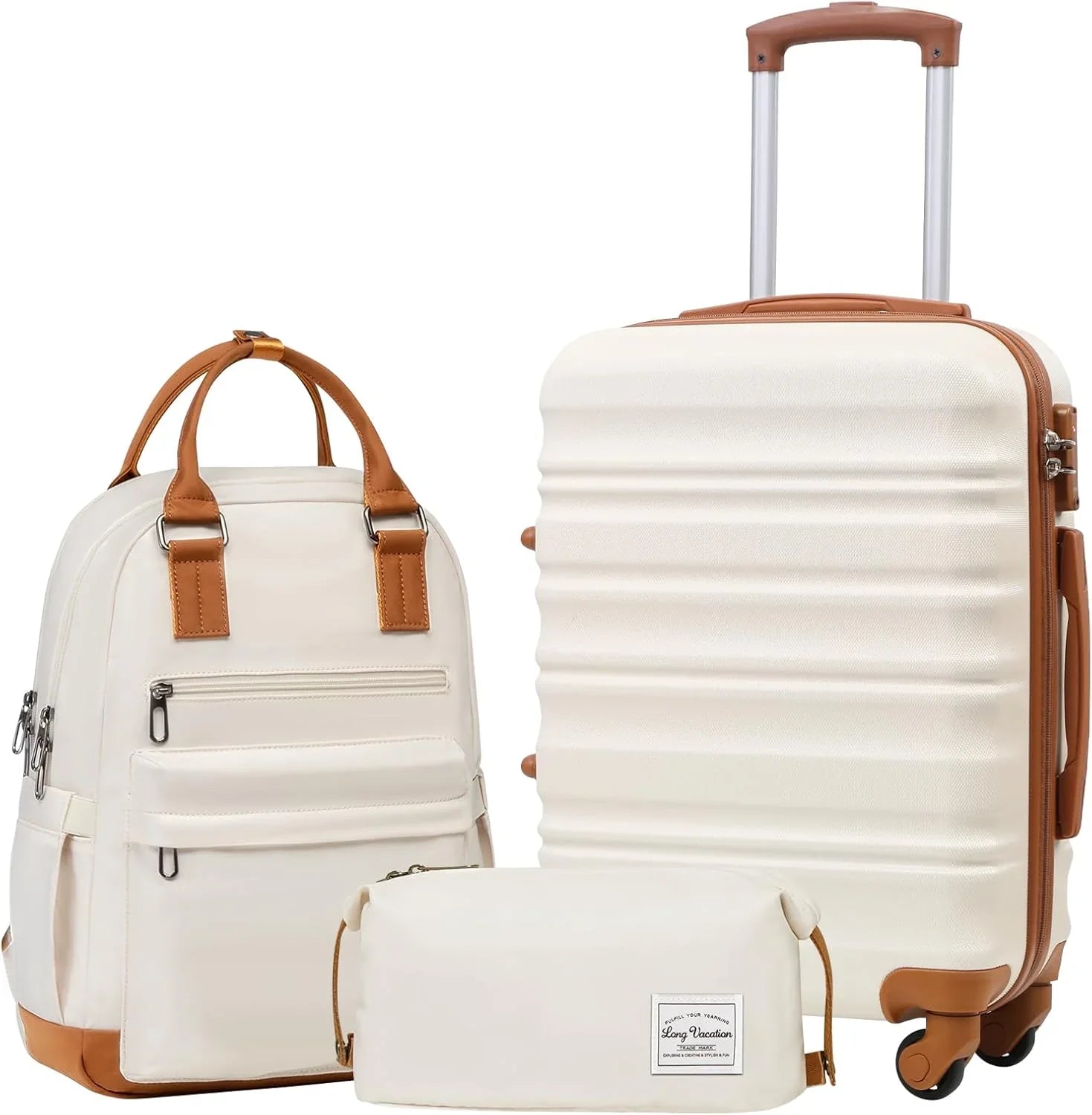 Ensemble de bagages LONG VACANCES 6 pièces : valise cabine rigide en ABS et PC, roulettes pivotantes et fermeture éclair YKK, cadenas TSA