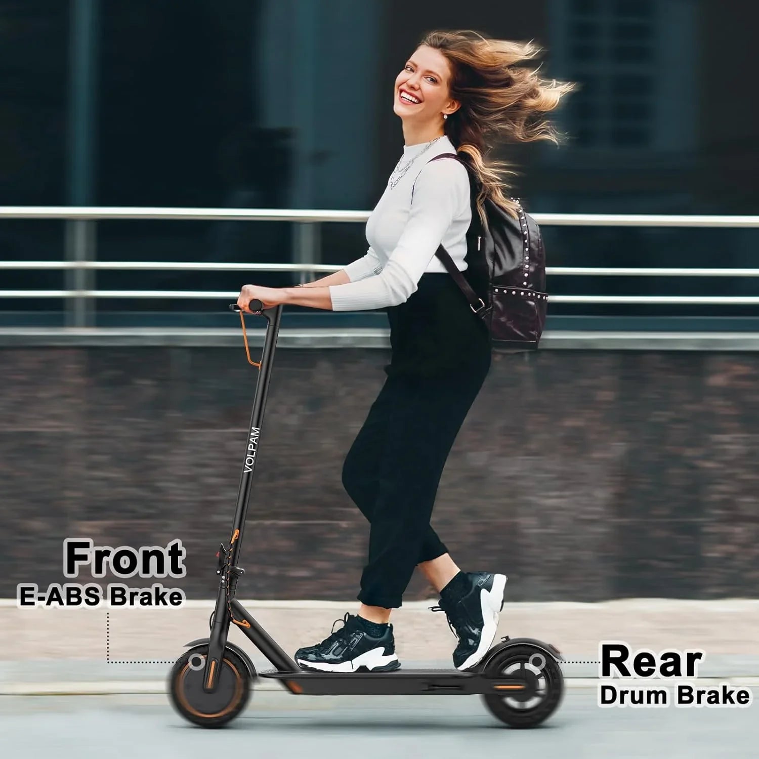 Trottinette électrique Volpam Moteur électrique puissant Pneus pleins Autonomie de 28/21/12 miles