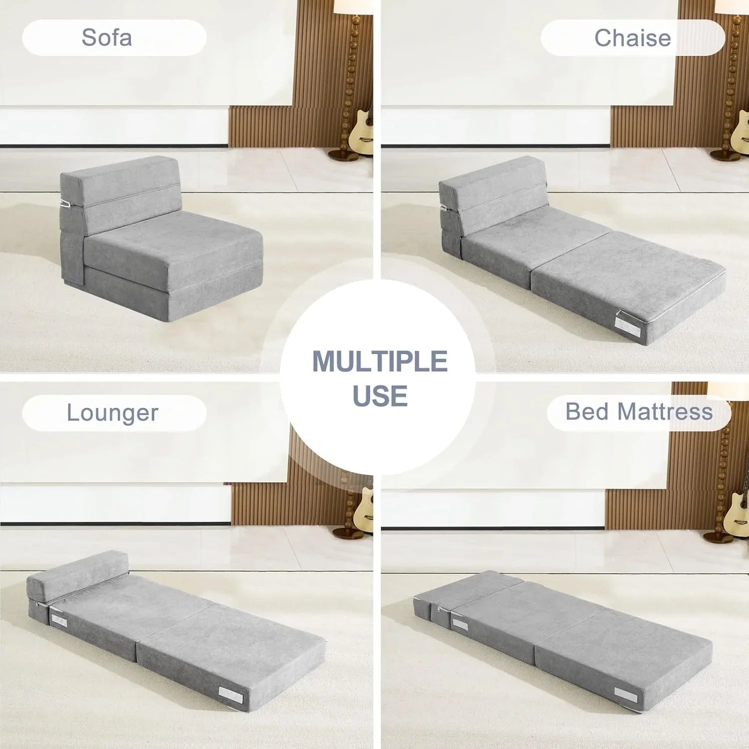 Canapé-lit gigogne de 60 pouces, canapé en mousse à mémoire de forme avec 2 oreillers, lit futon, lit d'appoint et canapé-lit,