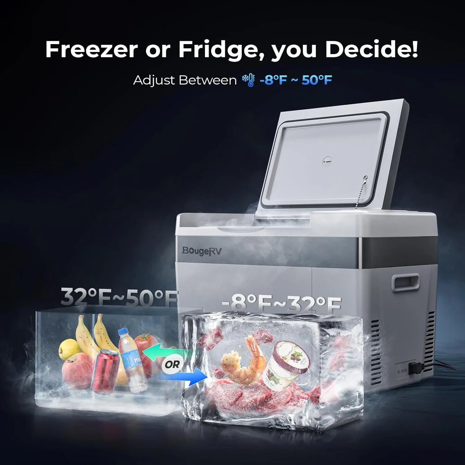 Réfrigérateur BougeRV 12 V pour voiture, congélateur portable de 23 litres, compresseur, 12/24 V CC, 110-240 V CA
