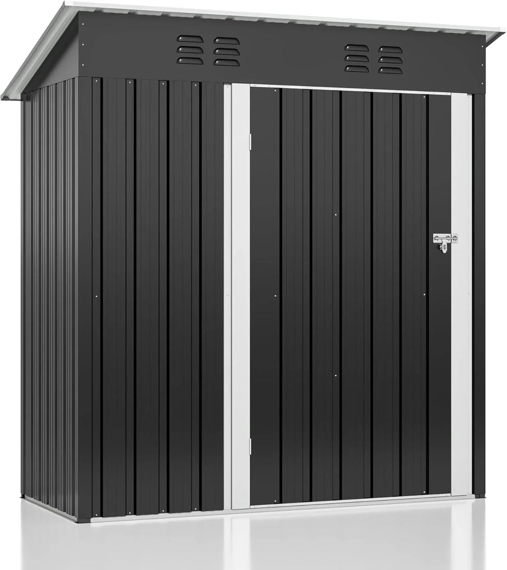 Abri de jardin extérieur Polar Aurora 8 x 12 pi, abri de jardin en métal avec structure modernisée, abris à outils pour jardin, terrasse, pelouse, noir