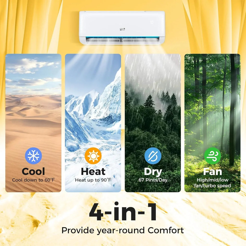 Climatiseur et chauffage mini-split Costway 12 000 BTU, 20 SEER2 115 V, unité de climatisation murale sans conduit, refroidit les pièces jusqu'à 750 pi²